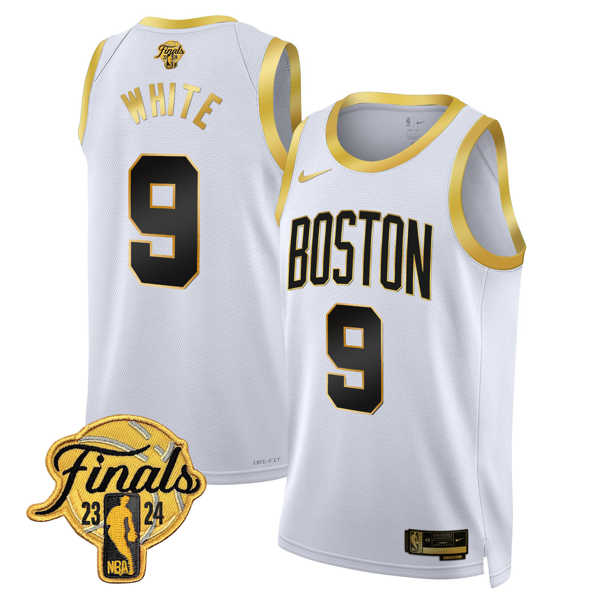 Derrick White Men's Boston Celtics 2024 Finals Patch Swingman White Gold Jersey V2 - All Stitched