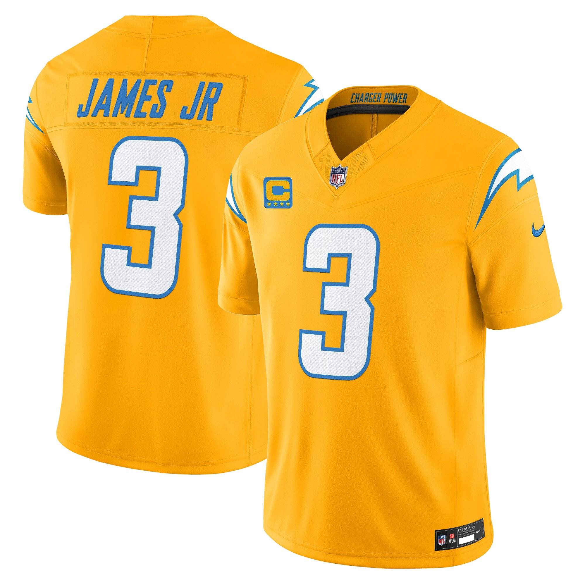 Derwin James Jr. Men's Los Angeles Chargers 2025 Alternate Charger Power Vapor Limited Gold Jersey - All Stitched