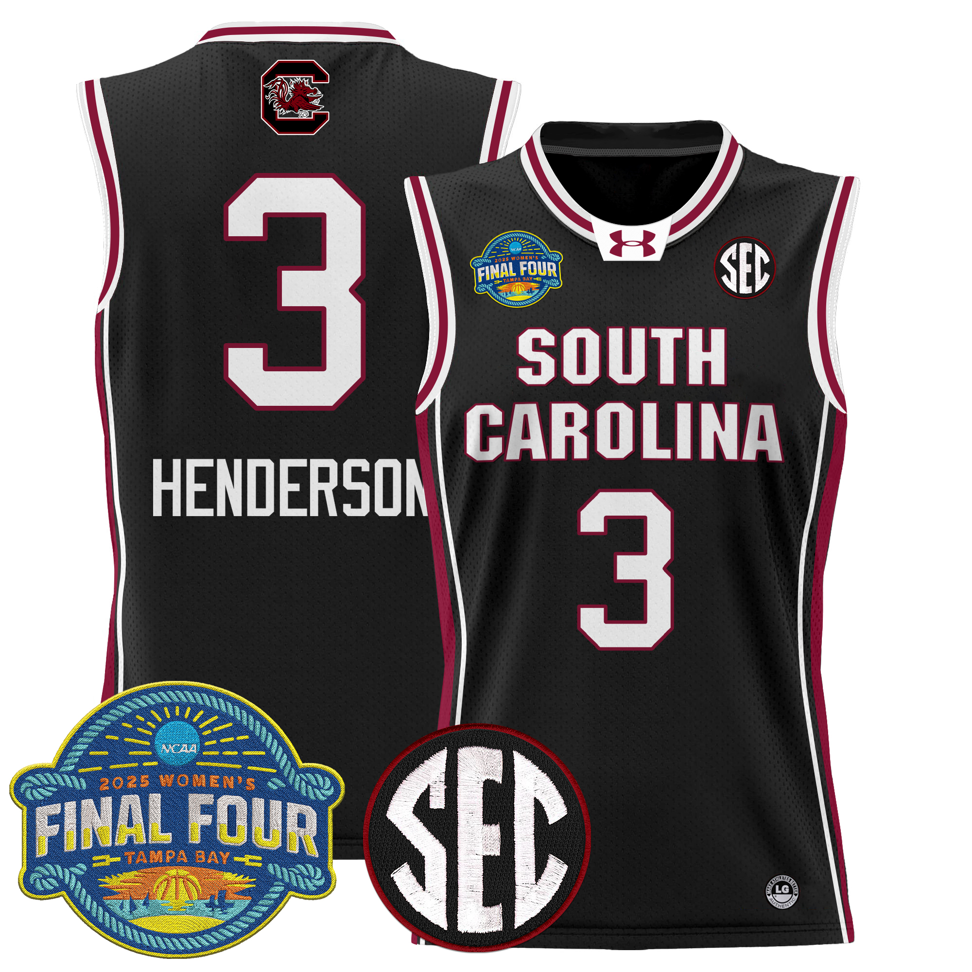 Destanni Henderson Men's Size - South Carolina Gamecocks 2025 Sec Women's Final Four Patch Lightweight Basketball Black Jersey - All Stitched