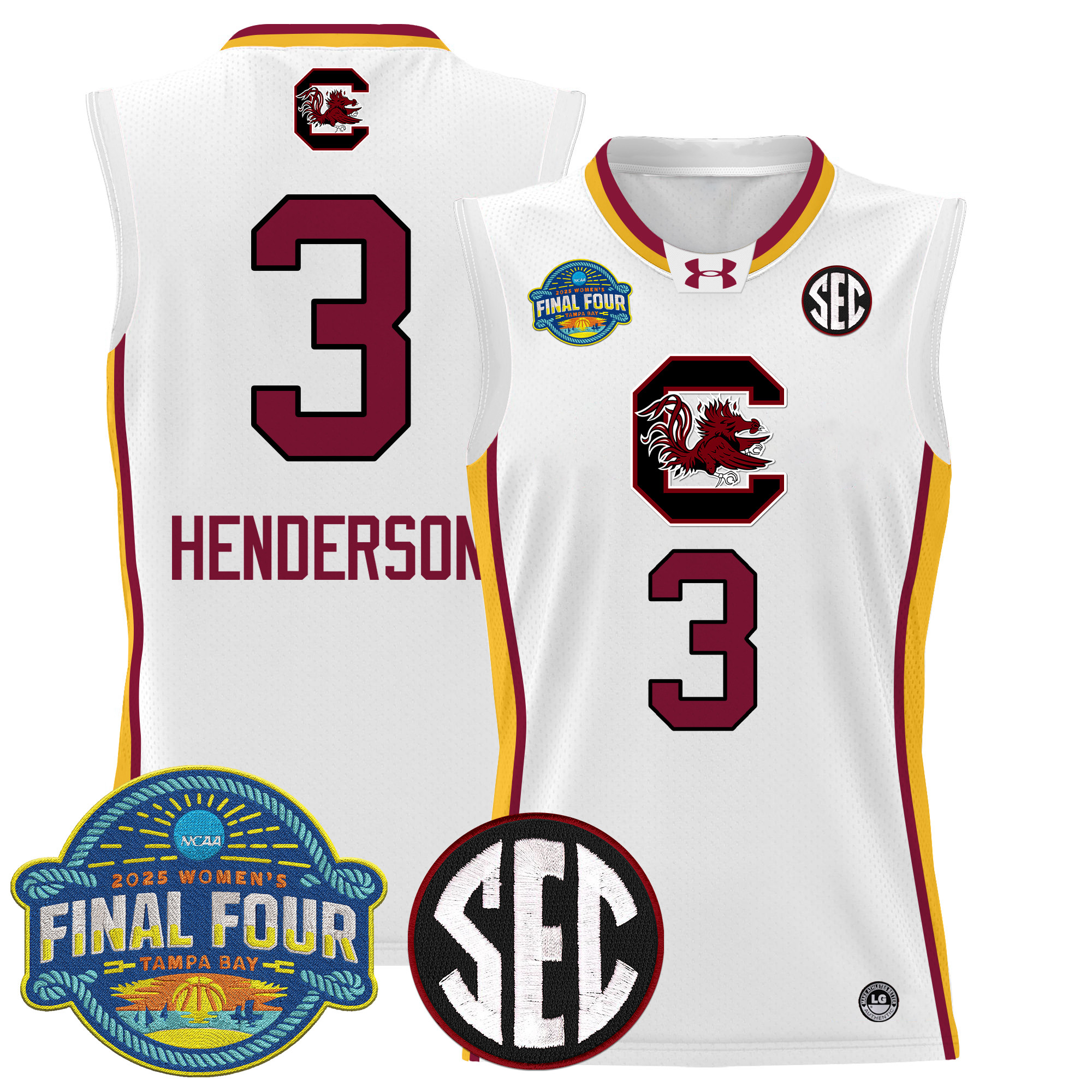 Destanni Henderson Men's Size - South Carolina Gamecocks 2025 Sec Women's Final Four Patch Lightweight Basketball White Limited Jersey - All Stitched