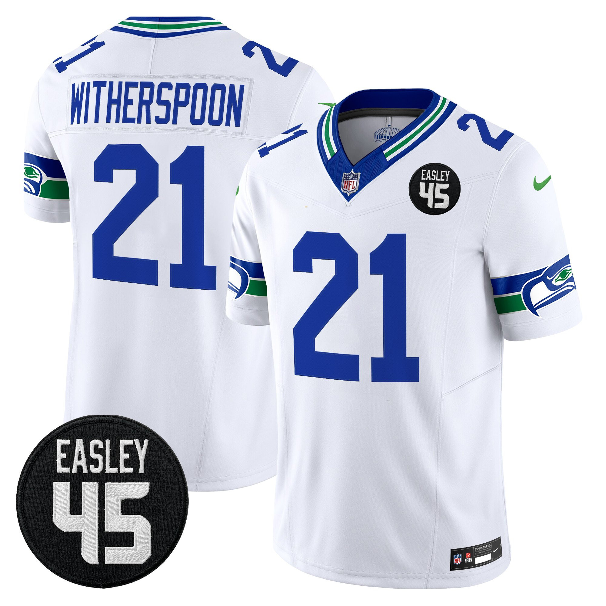 Devon Witherspoon Men's Seattle Seahawks #45 Kenny Easley Memorial Patch Vapor Limited White Jersey - All Stitched