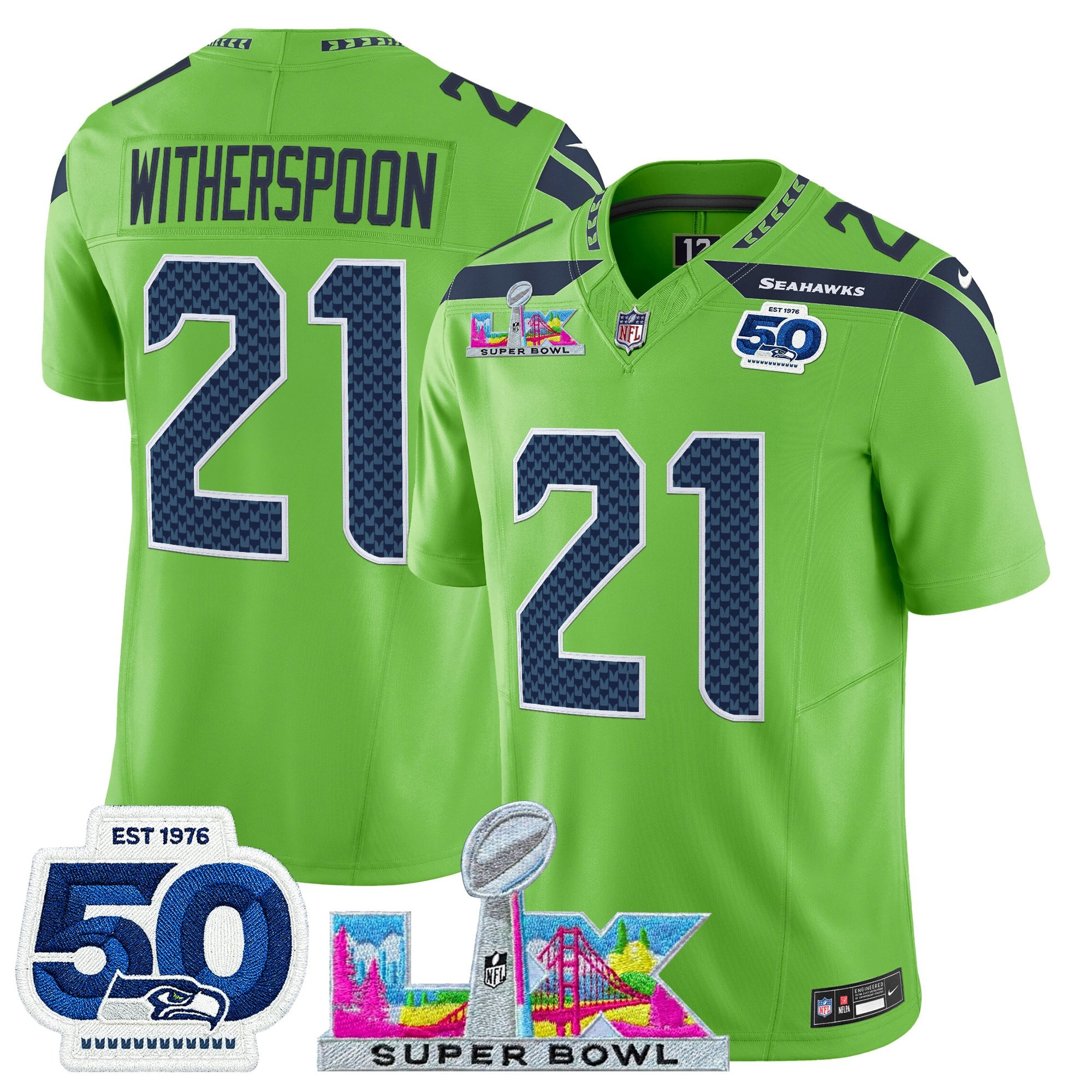 Devon Witherspoon Men's Seattle Seahawks “Super Bowl LX & 50th Patch” Vapor Limited Green Jersey - All Stitched