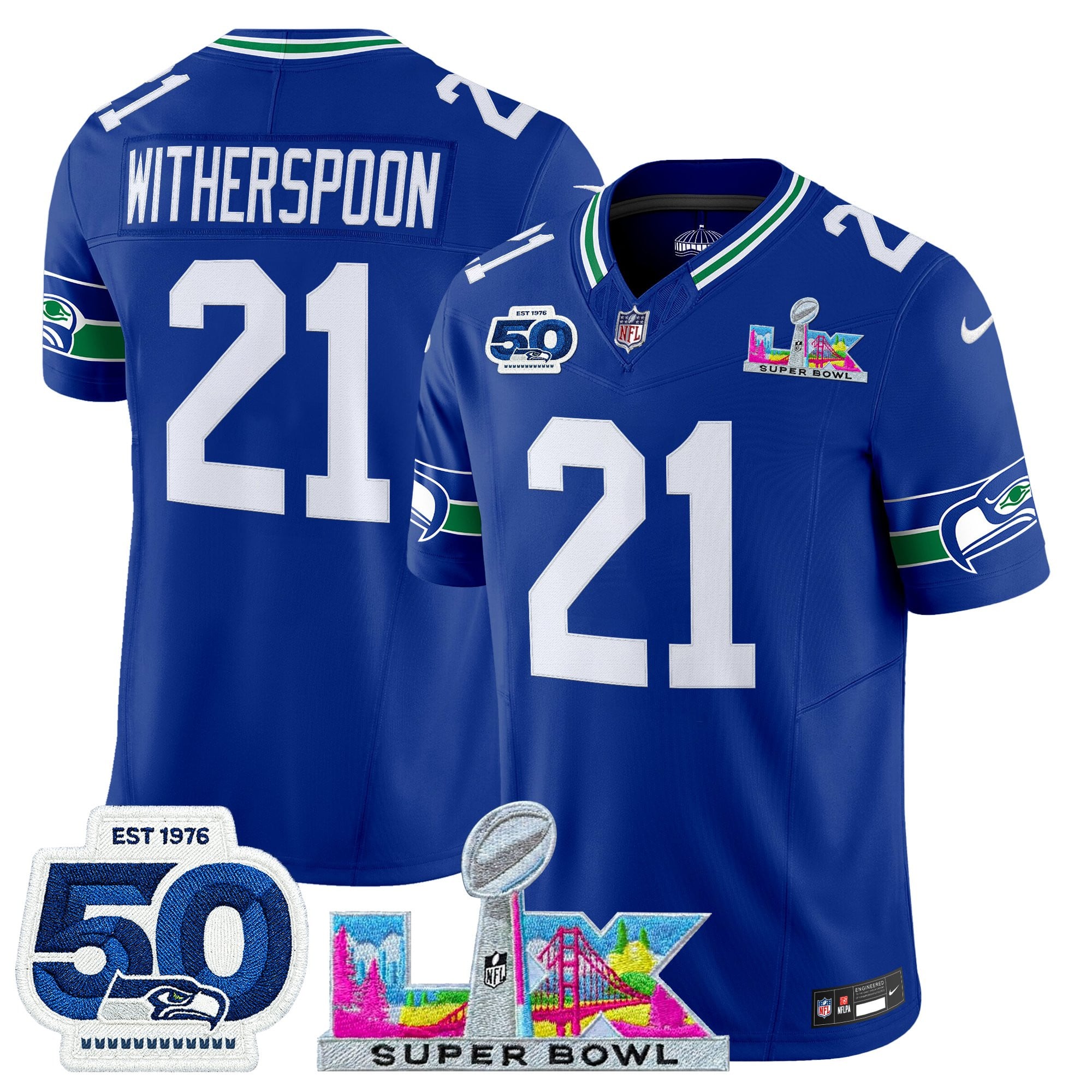 Devon Witherspoon Men's Seattle Seahawks “Super Bowl LX & 50th Patch” Vapor Limited Royal Jersey - All Stitched