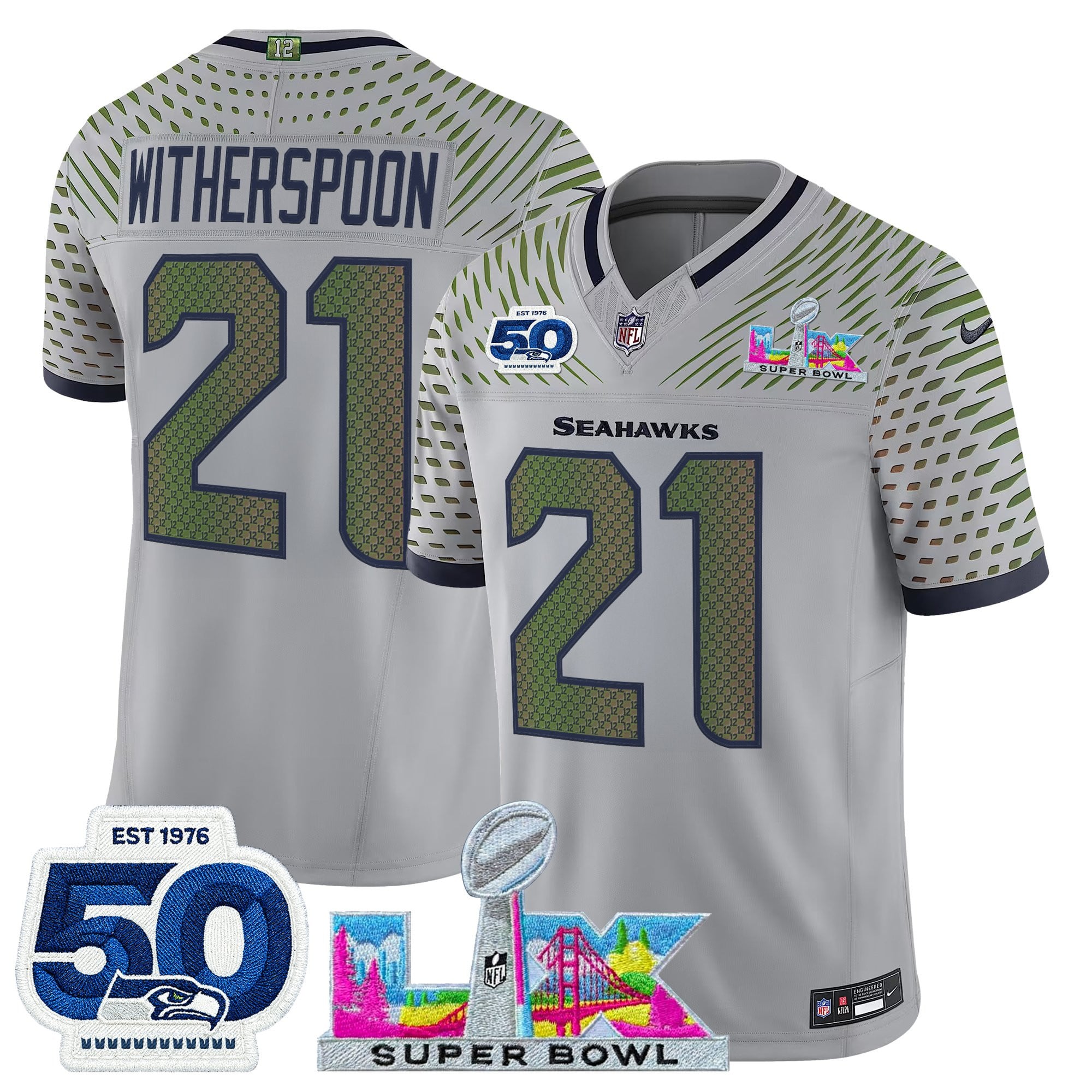 Devon Witherspoon Men's Seattle Seahawks “Super Bowl LX & 50th Patch” Vapor Limited Wolf Gray Jersey - All Stitched