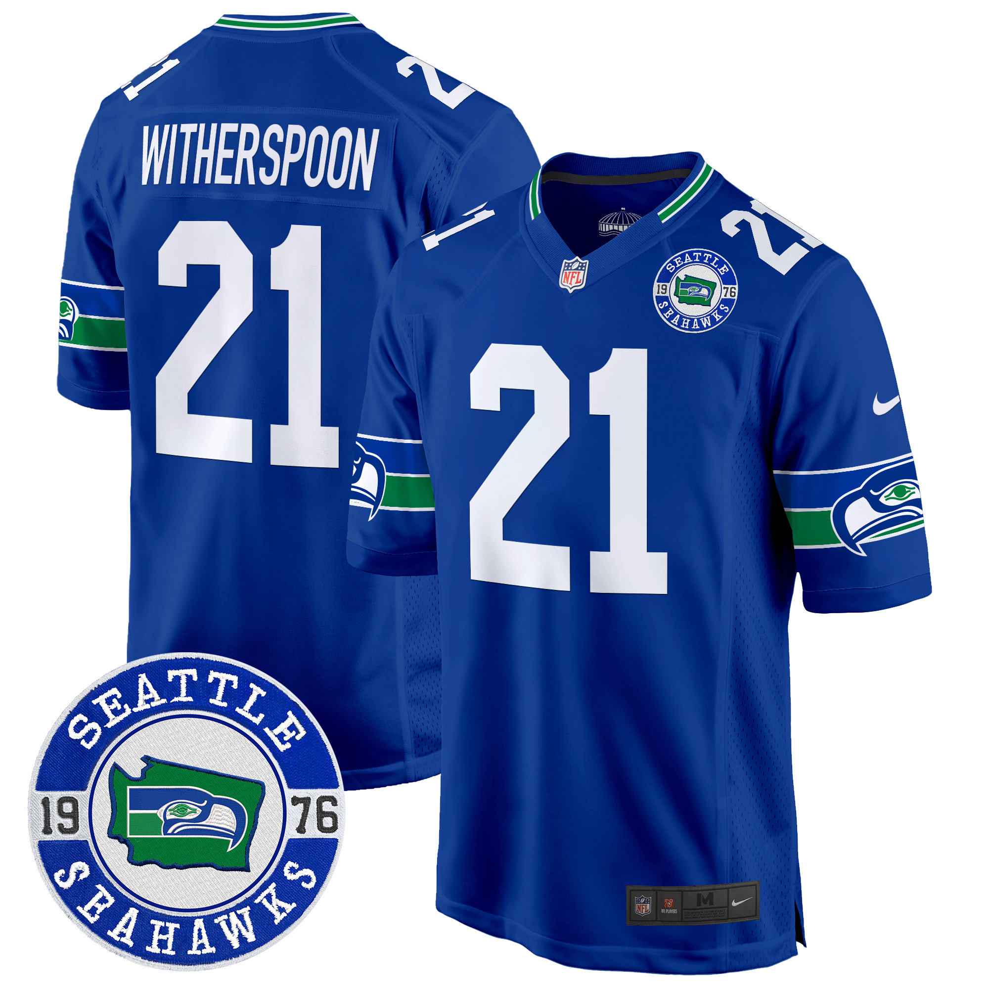 Devon Witherspoon Men's Seattle Seahawks Throwback Est. 1976 Patch Game Royal Jersey - All Stitched