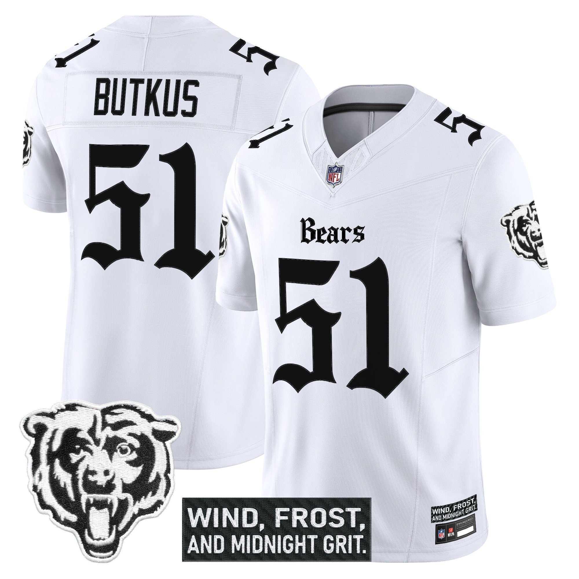 Dick Butkus Men's Chicago Bears Gothic Midway Legacy Vapor Limited White Jersey - All Stitched