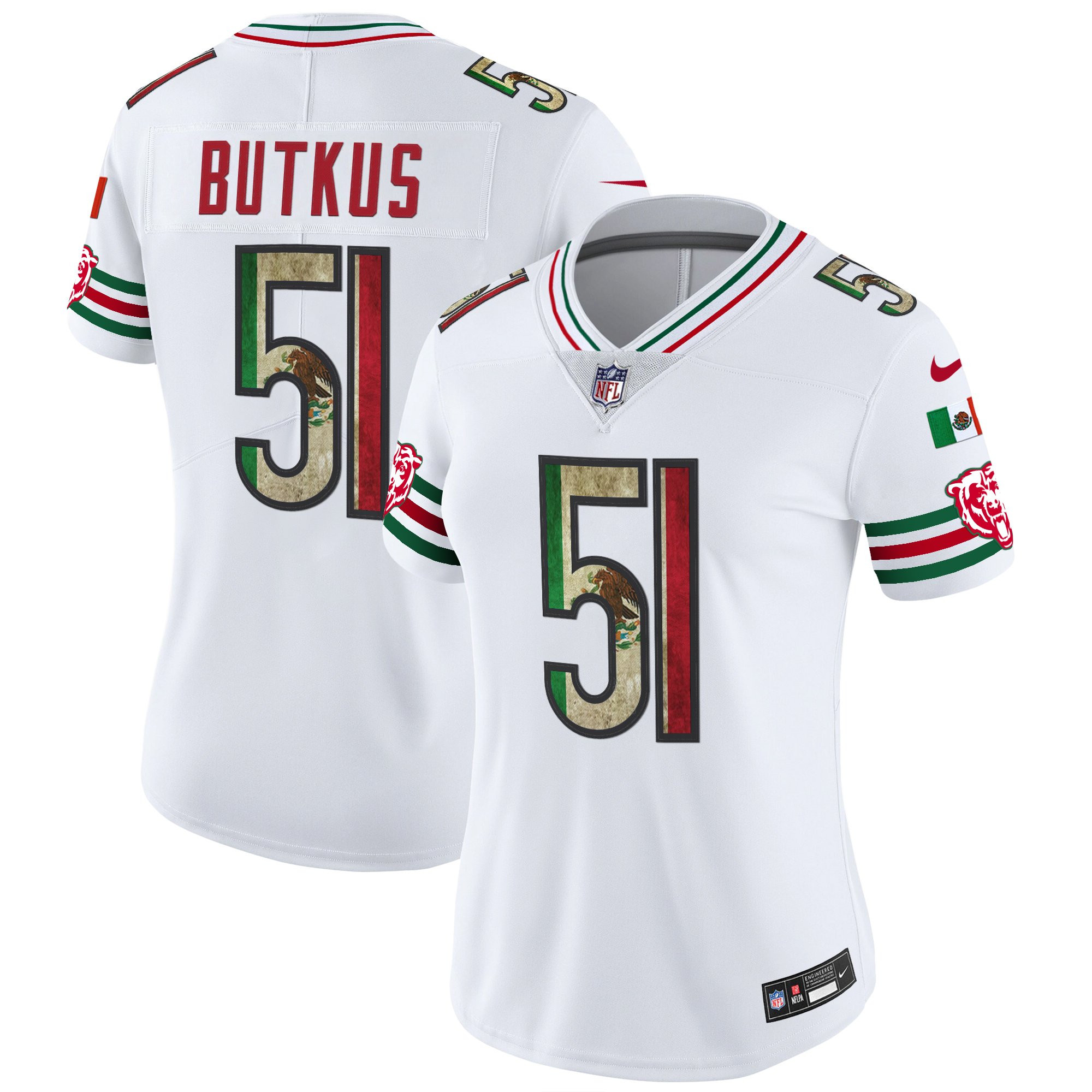 Dick Butkus Women's Chicago Bears Mexico Vapor Limited White Jersey - All Stitched
