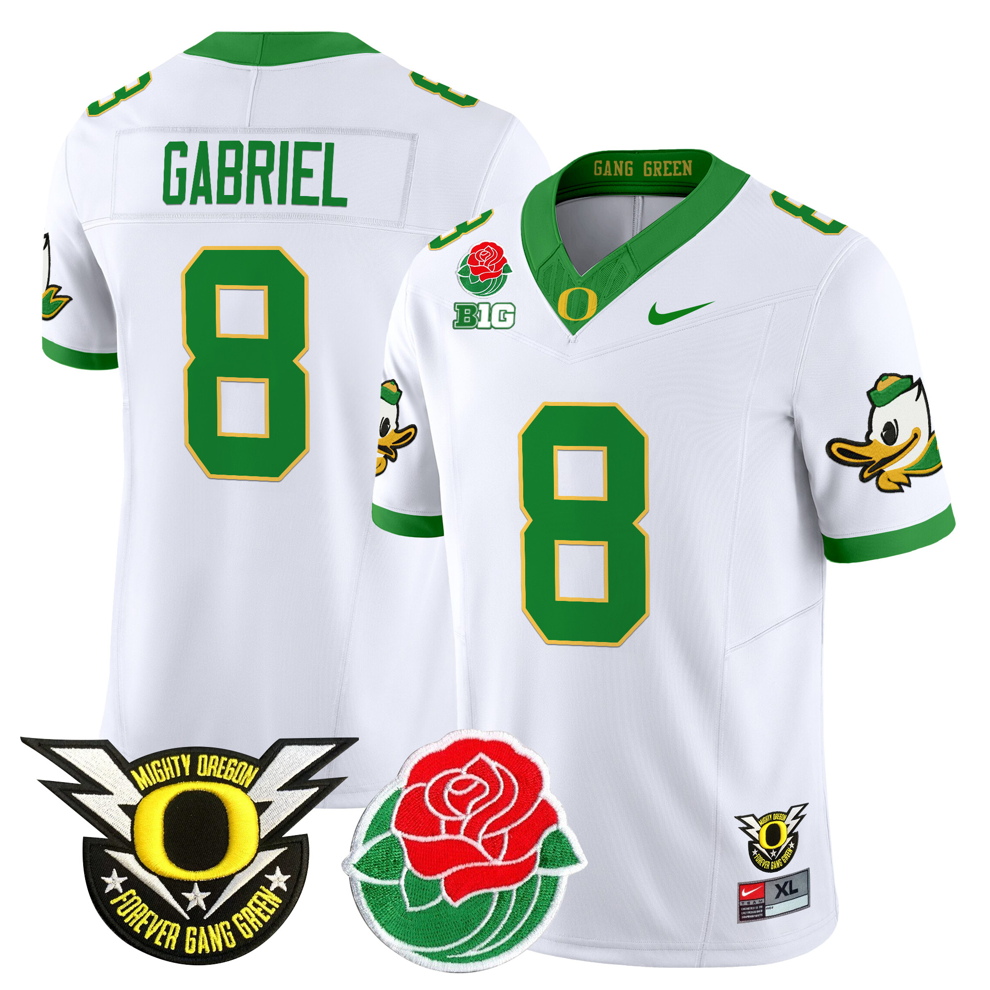 Dillon Gabriel Men's Oregon Ducks 2025 Rose Bowl Game & BIG Patch Vapor Limited White Jersey - All Stitched