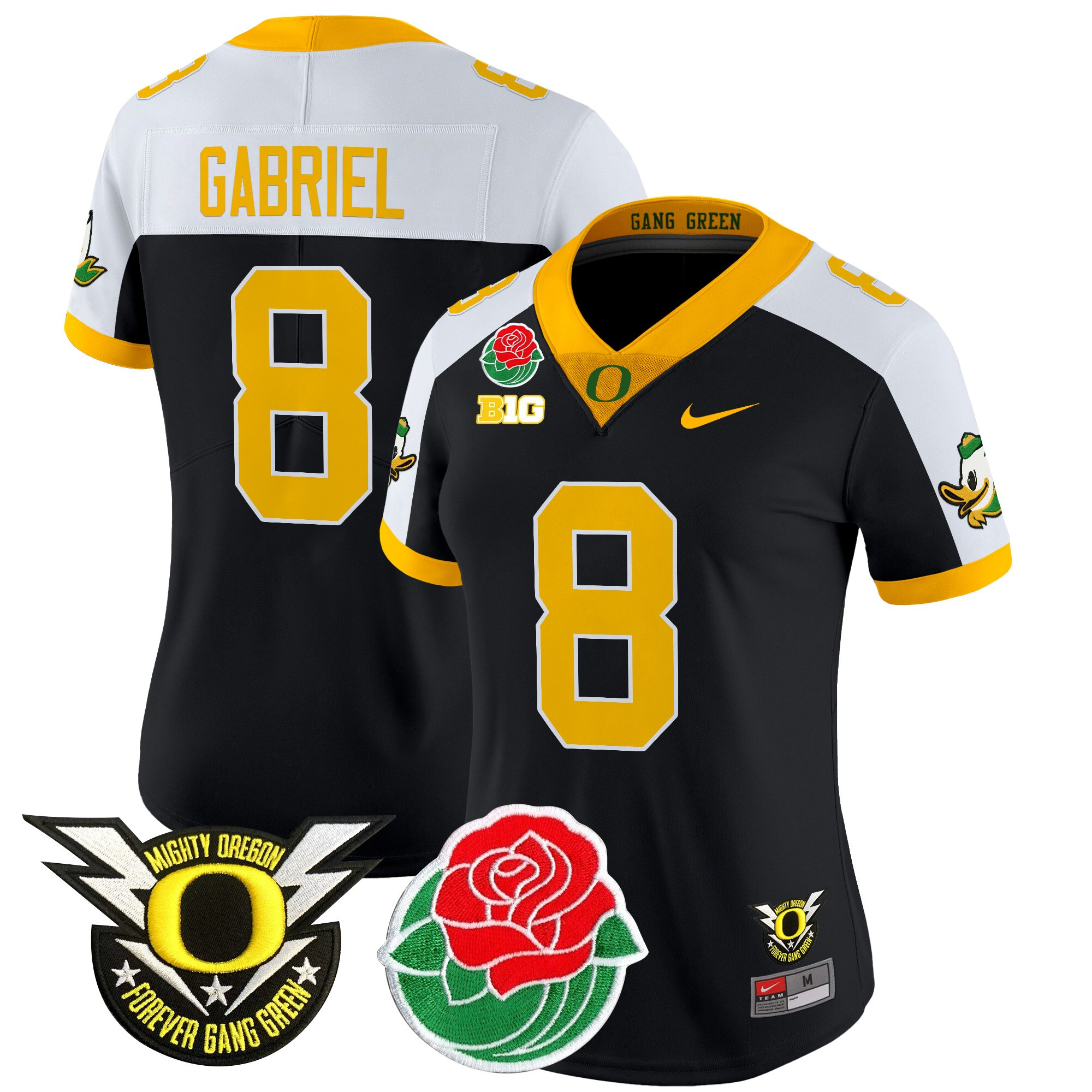 Dillon Gabriel Women's Oregon Ducks 2025 Rose Bowl Game & BIG Patch Vapor Limited Black Alternate Jersey - All Stitched