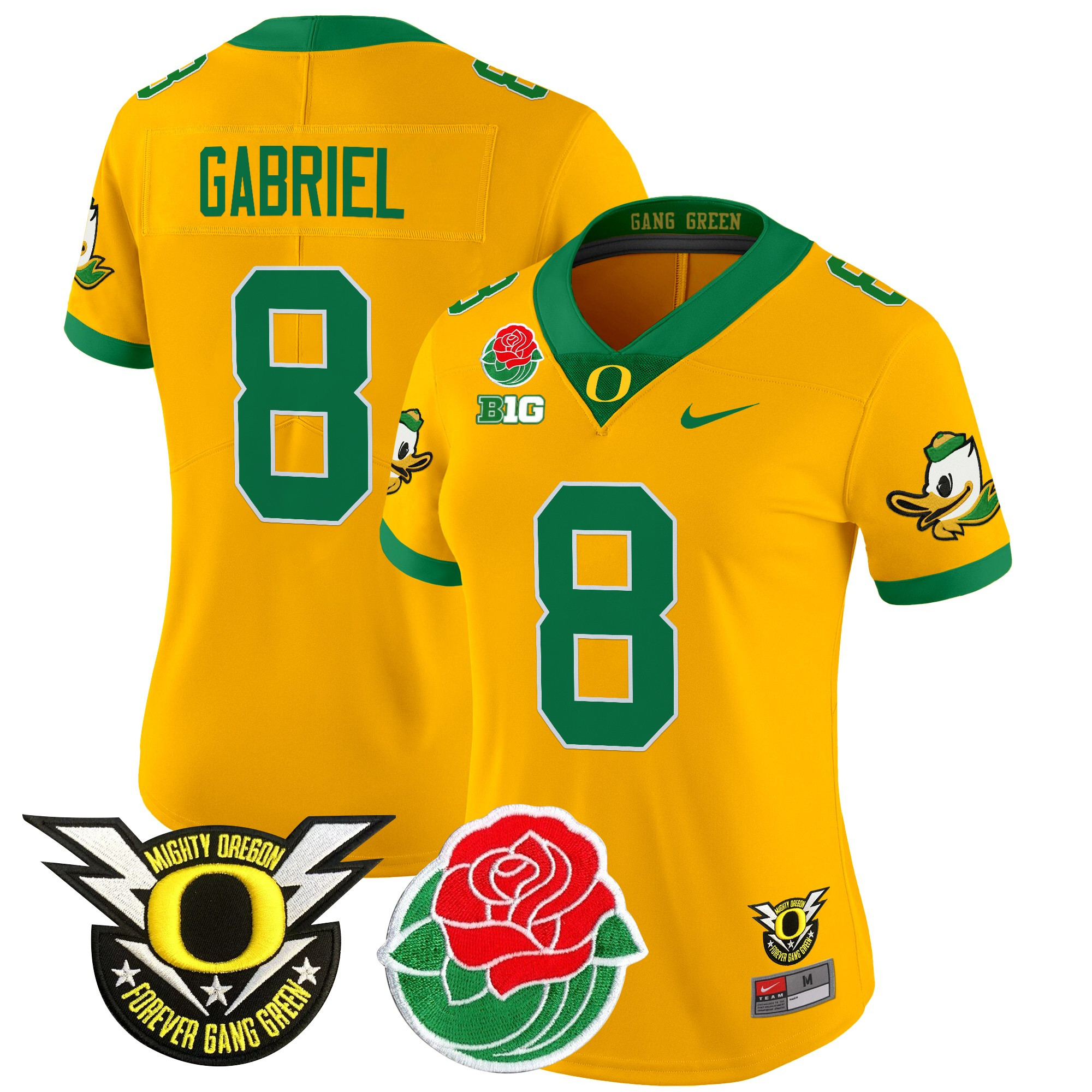 Dillon Gabriel Women's Oregon Ducks 2025 Rose Bowl Game & BIG Patch Vapor Limited Gold Jersey - All Stitched