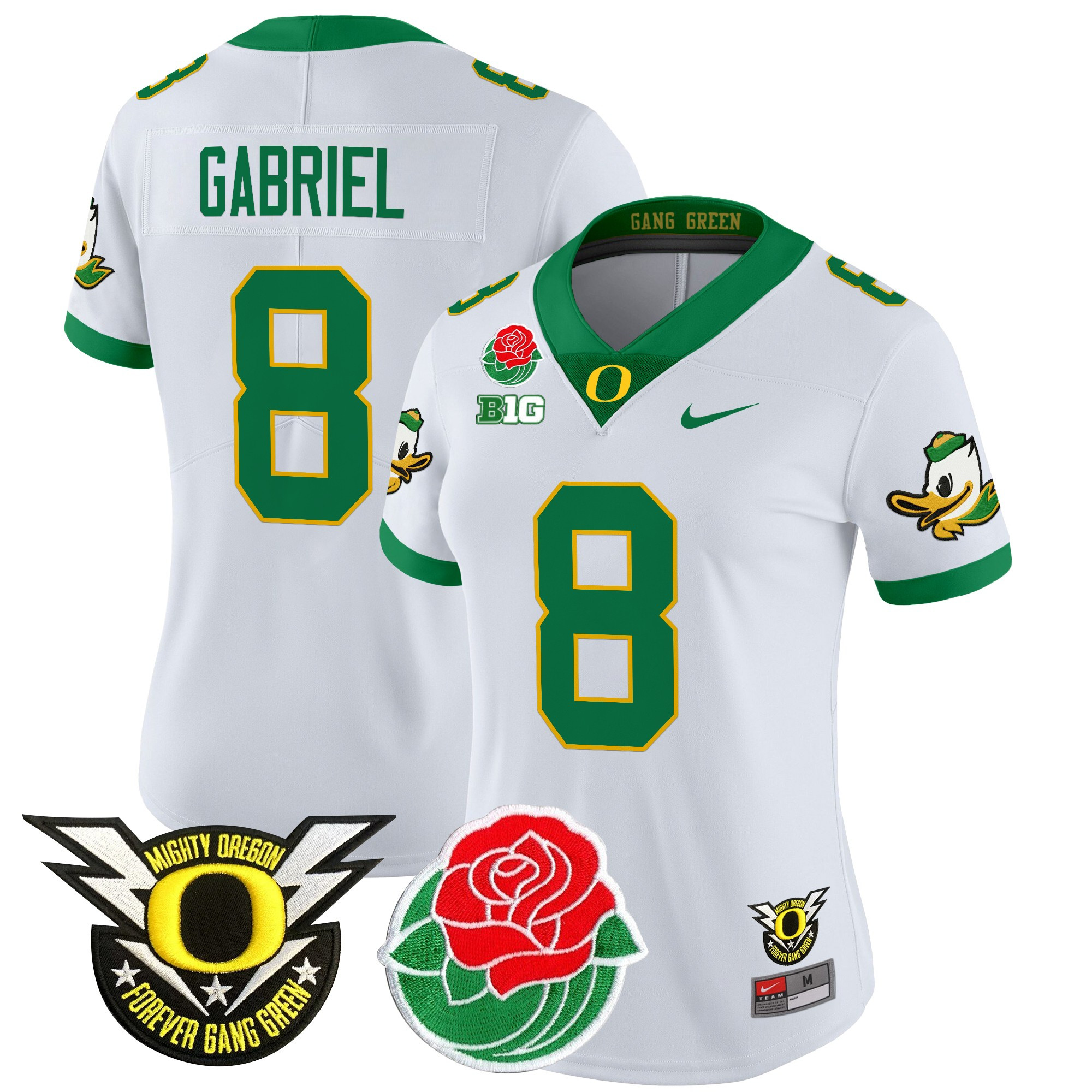 Dillon Gabriel Women's Oregon Ducks 2025 Rose Bowl Game & BIG Patch Vapor Limited White Jersey - All Stitched