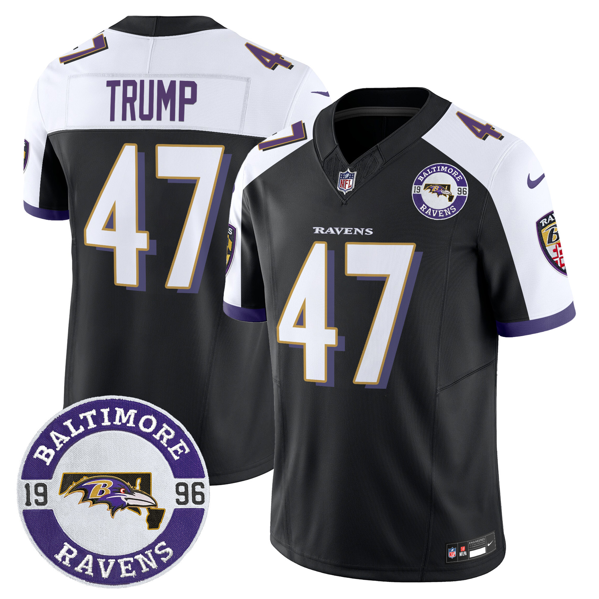 Donald Trump Men's Baltimore Ravens 2024 Vapor Limited Black Alternate Jersey - Est. 1996 Patch - All Stitched