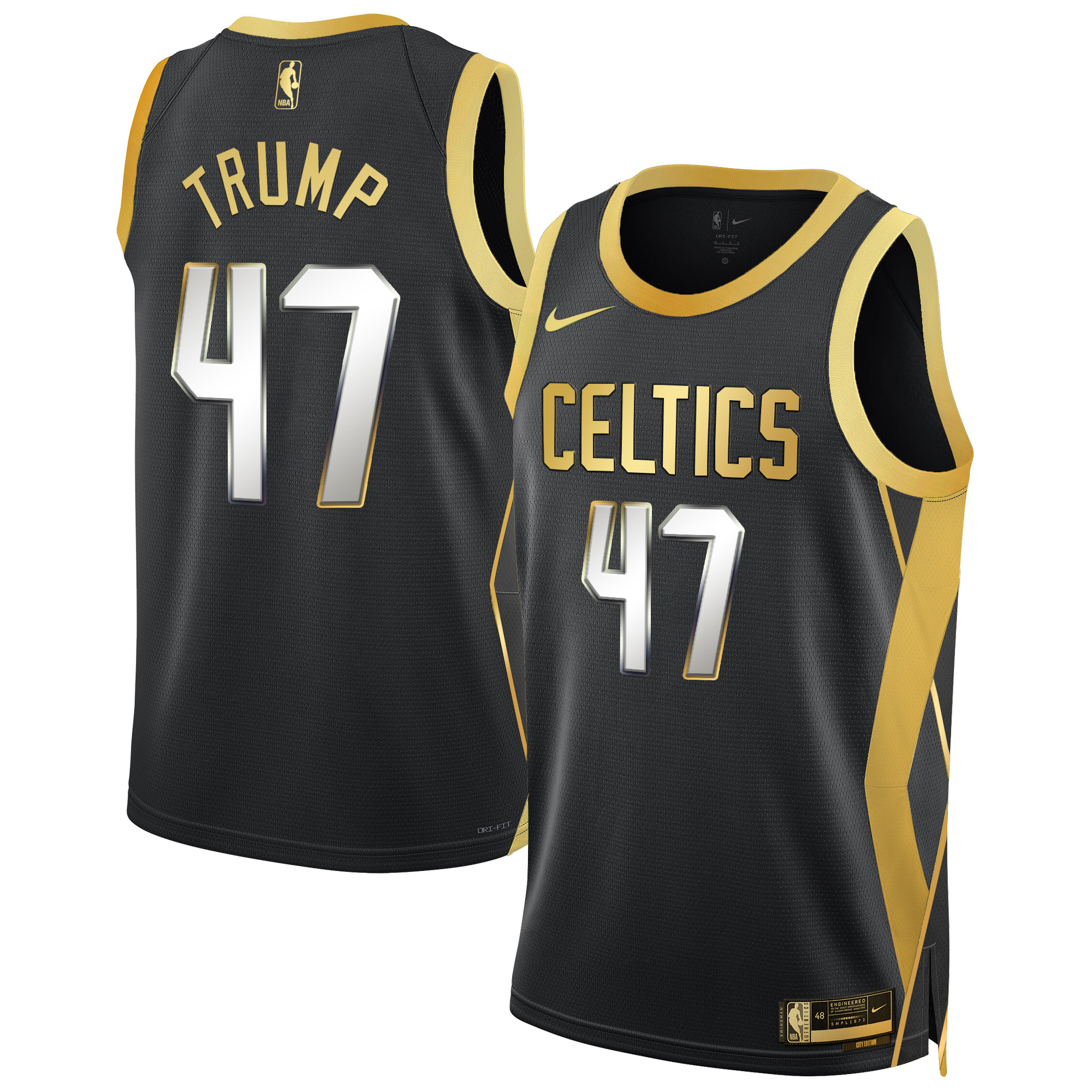 Donald Trump Men's Boston Celtics 2024/25 City Edition Swingman Black Gold Jersey - All Stitched