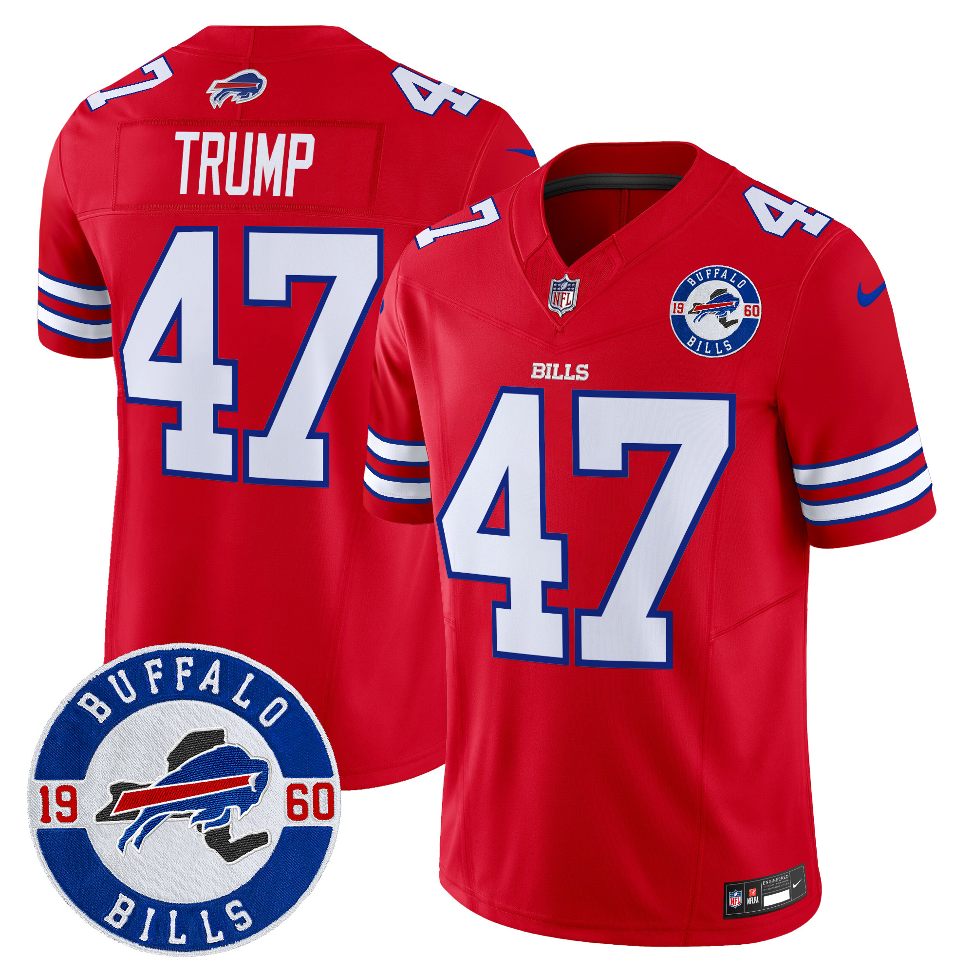 Donald Trump Men's Buffalo Bills 2024 Vapor Limited Red Jersey - Est. 1960 Patch - All Stitched