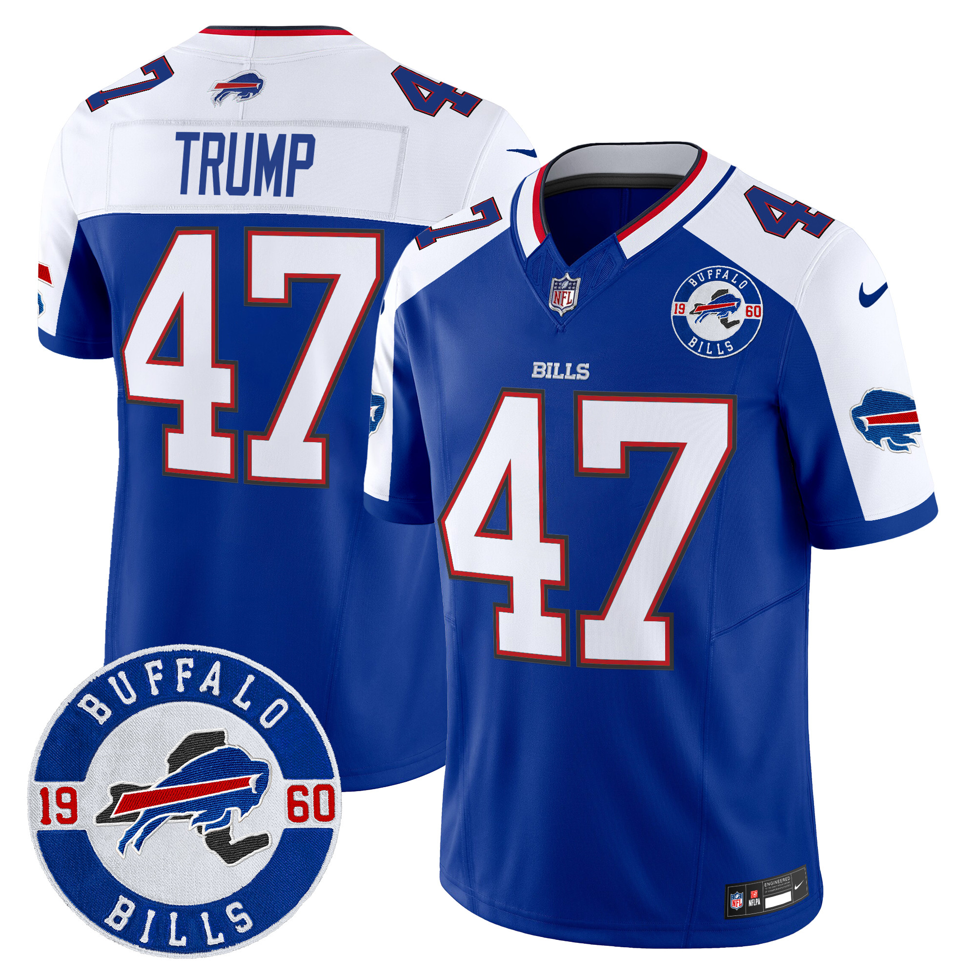 Donald Trump Men's Buffalo Bills 2024 Vapor Limited Royal Alternate Jersey - Est. 1960 Patch - All Stitched