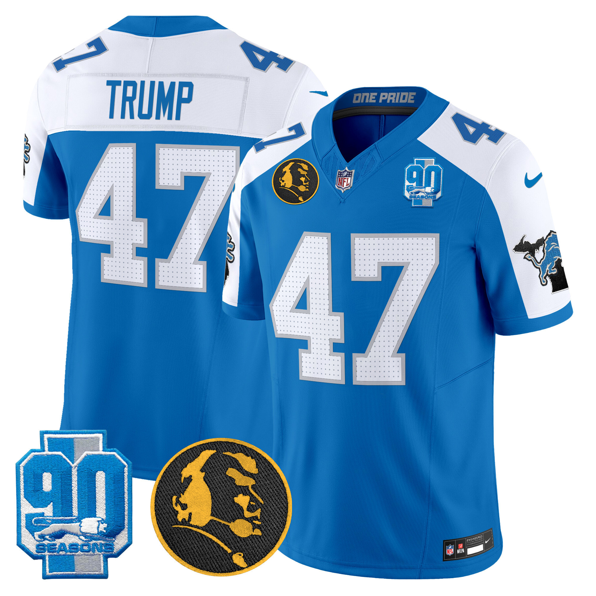 Donald Trump Men's Detroit Lions 2024 90th & John Madden Patch Vapor Limited Blue Alternate Jersey - All Stitched