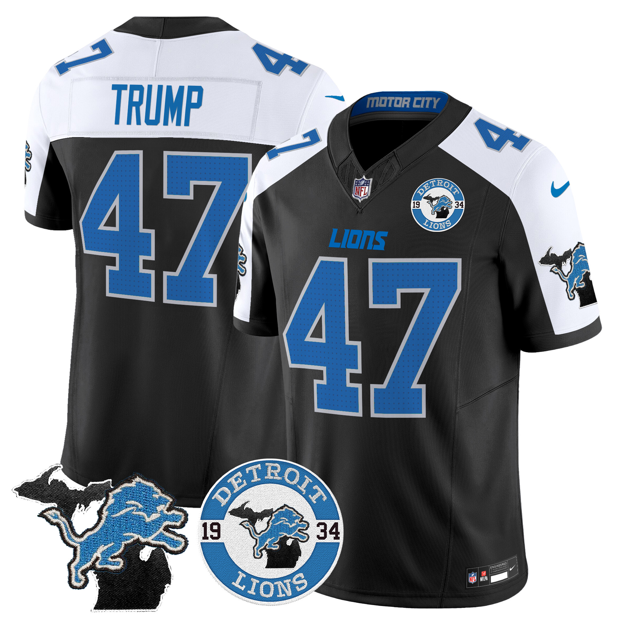 Donald Trump Men's Detroit Lions 2024 Vapor Limited Alternate Jersey - Est. 1934 Patch - All Stitched