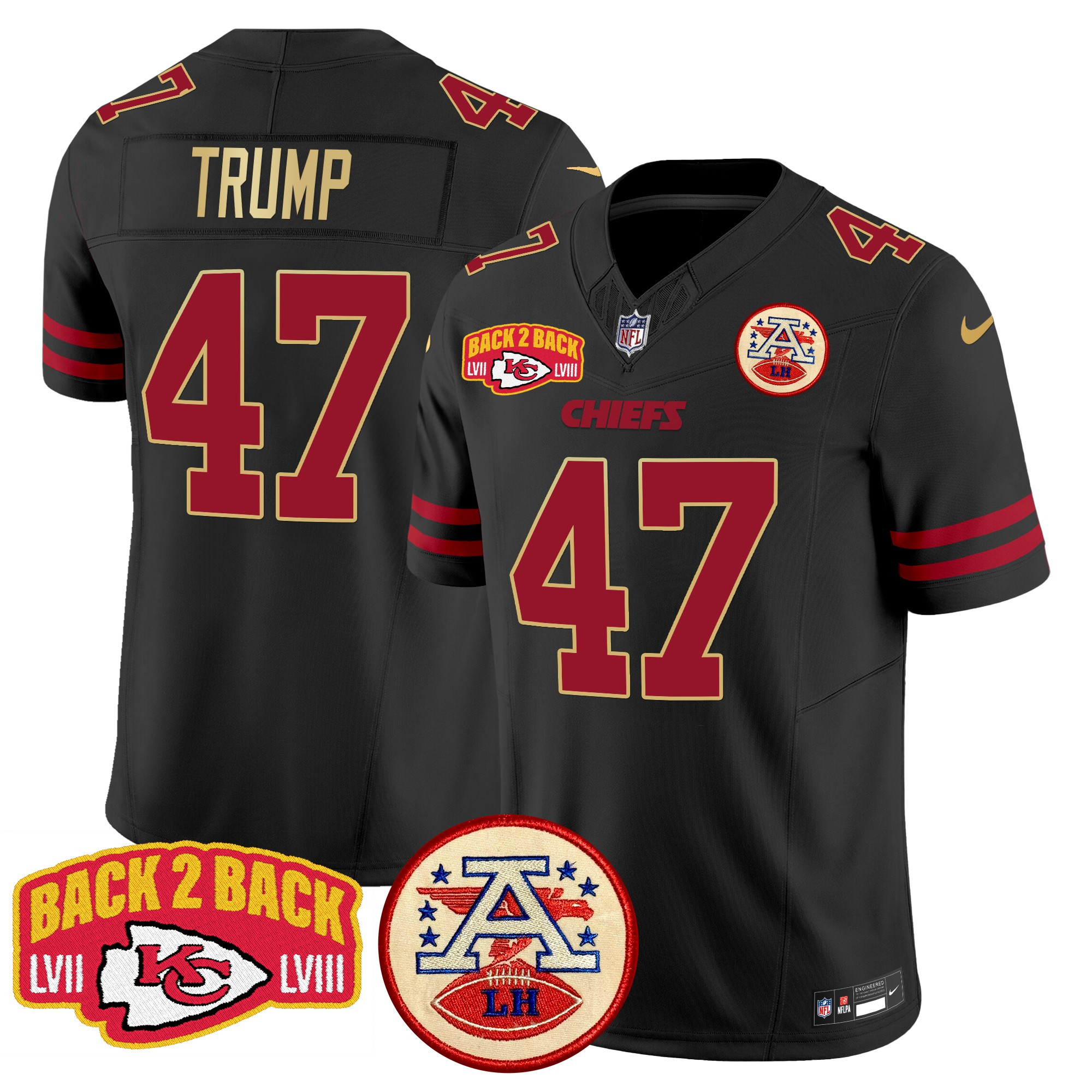 Donald Trump Men's Kansas City Chiefs Super Back 2 Back Patch Vapor Limited Gold Trim Jersey - All Stitched