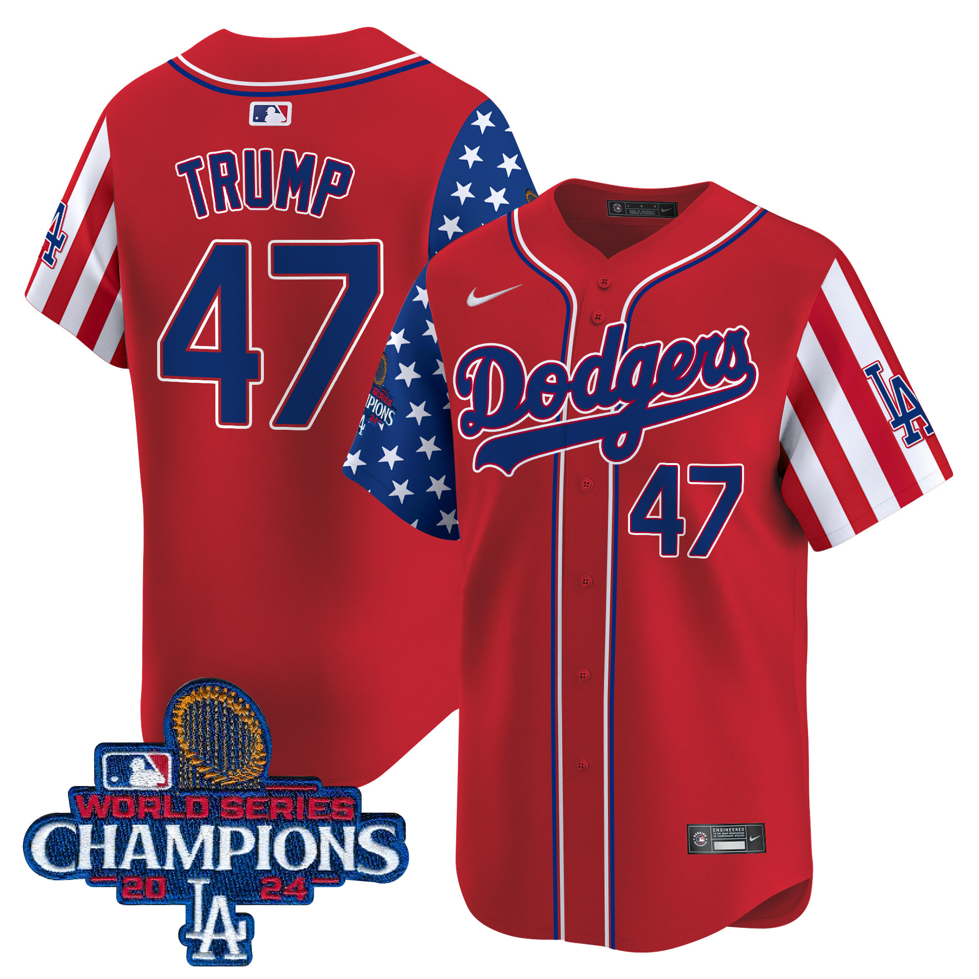 Donald Trump Men's Los Angeles Dodgers American Style 2024 World Series Champions Vapor Premier Limited Red Jersey - All Stitched