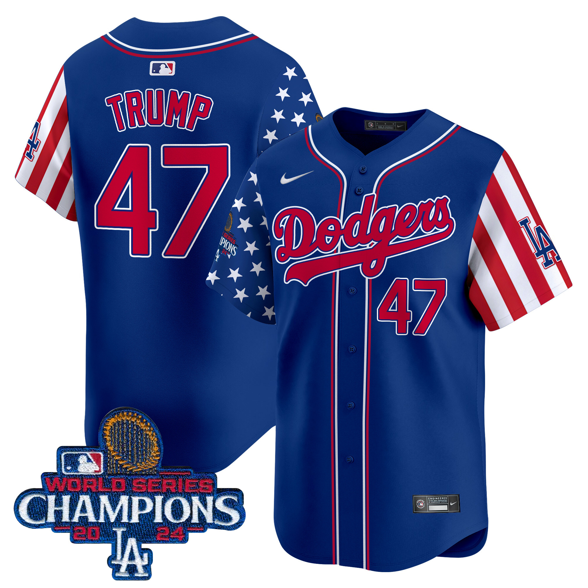 Donald Trump Men's Los Angeles Dodgers American Style 2024 World Series Champions Vapor Premier Limited Royal Jersey - All Stitched