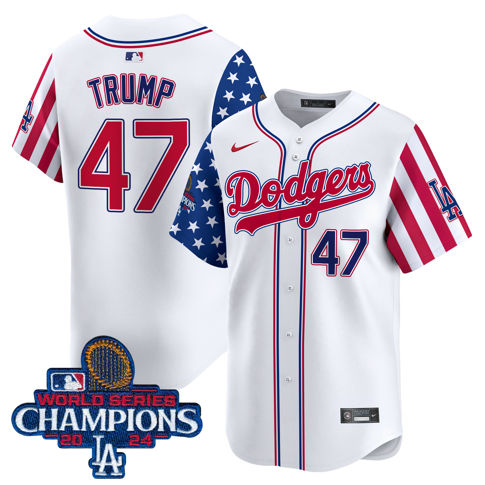 Donald Trump Men's Los Angeles Dodgers American Style 2024 World Series Champions Vapor Premier Limited White Jersey - All Stitched