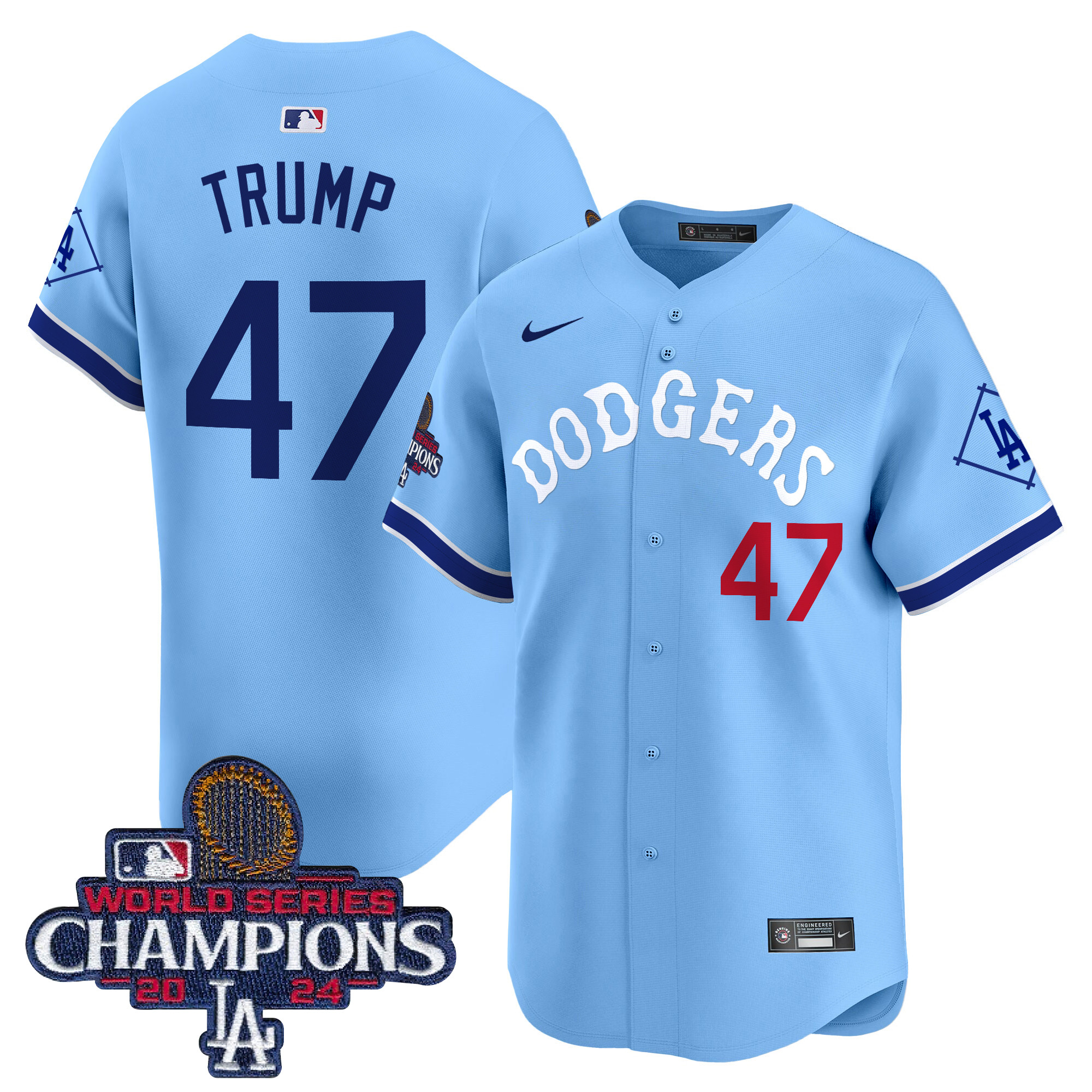 Donald Trump Men's Los Angeles Dodgers Tribute 2024 World Series Champions Vapor Premier Limited Blue Jersey - All Stitched