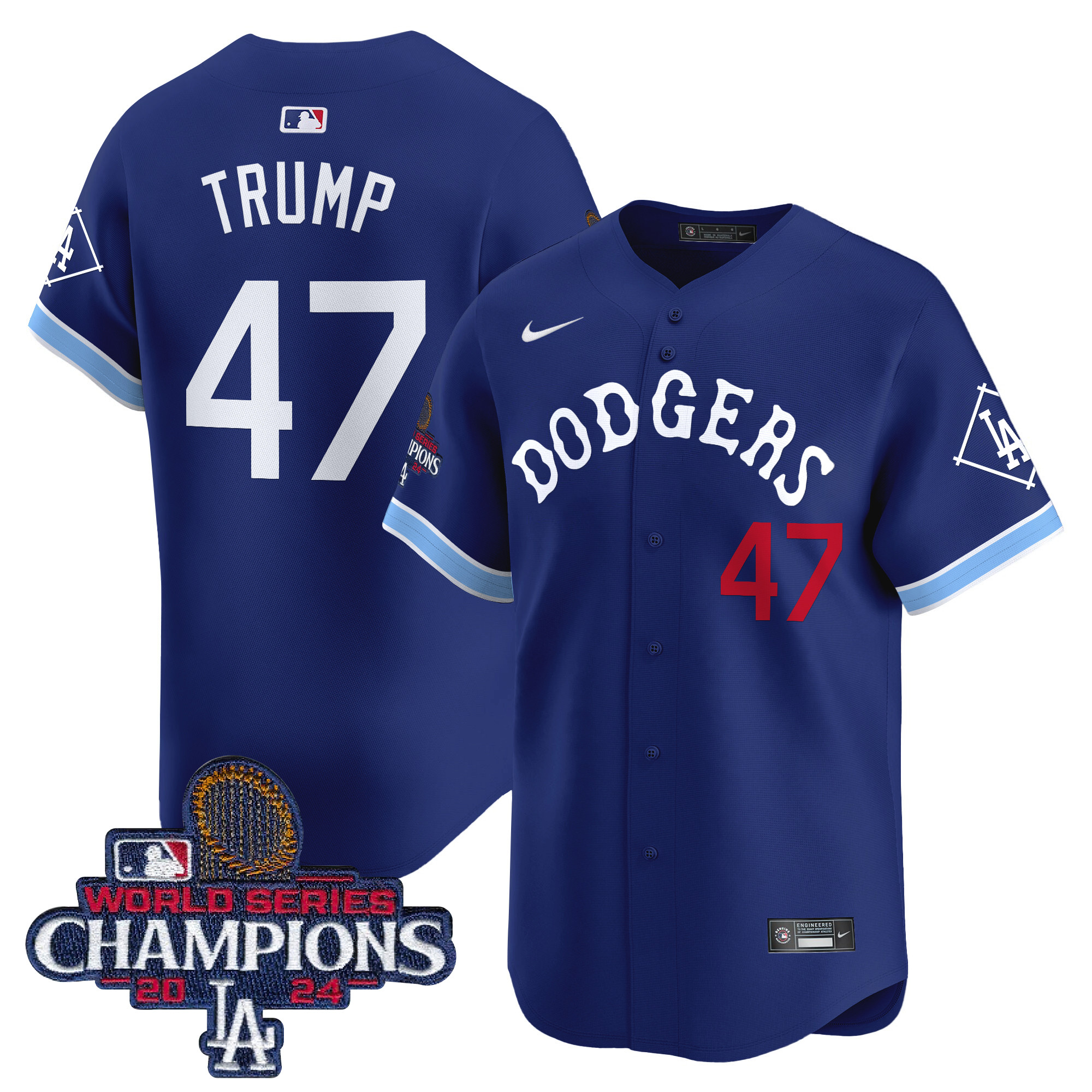 Donald Trump Men's Los Angeles Dodgers Tribute 2024 World Series Champions Vapor Premier Limited Royal Jersey - All Stitched