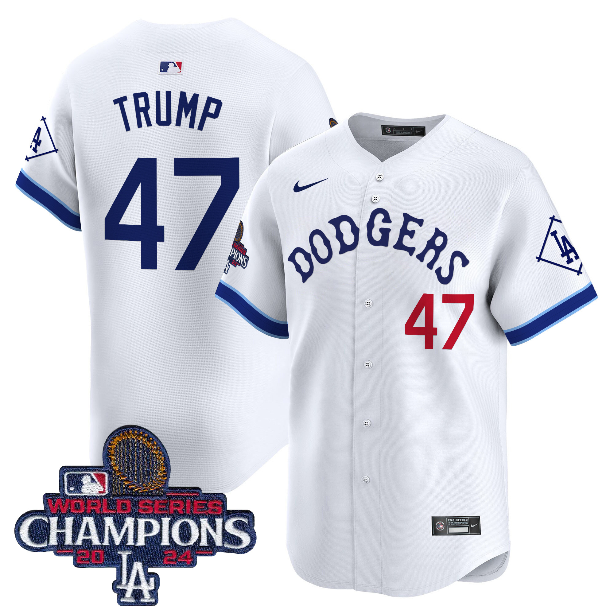 Donald Trump Men's Los Angeles Dodgers Tribute 2024 World Series Champions Vapor Premier Limited White Jersey - All Stitched