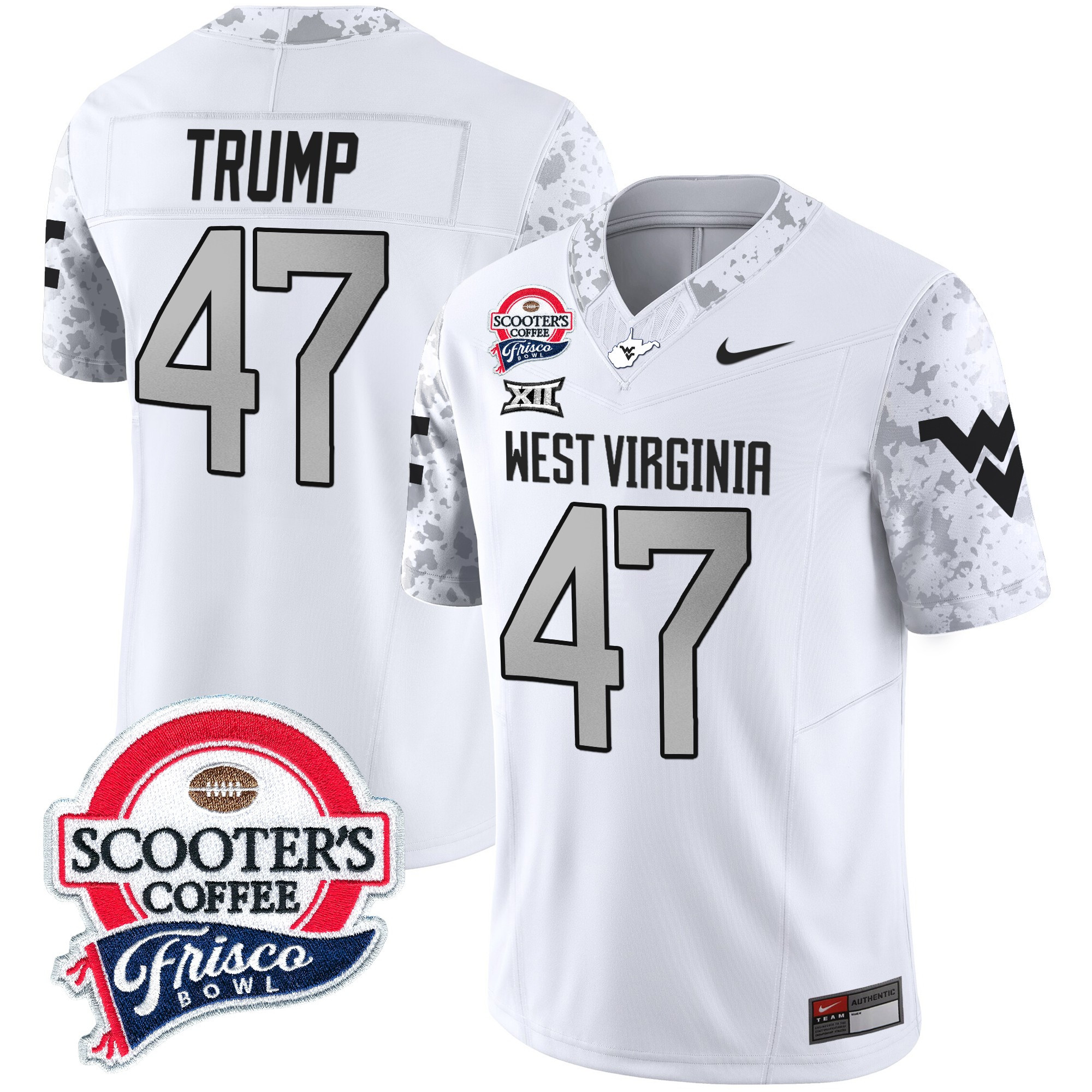 Donald Trump Men's West Virginia Mountaineers 2025 Frisco Bowl Patch Vapor Limited White Jersey - All Stitched