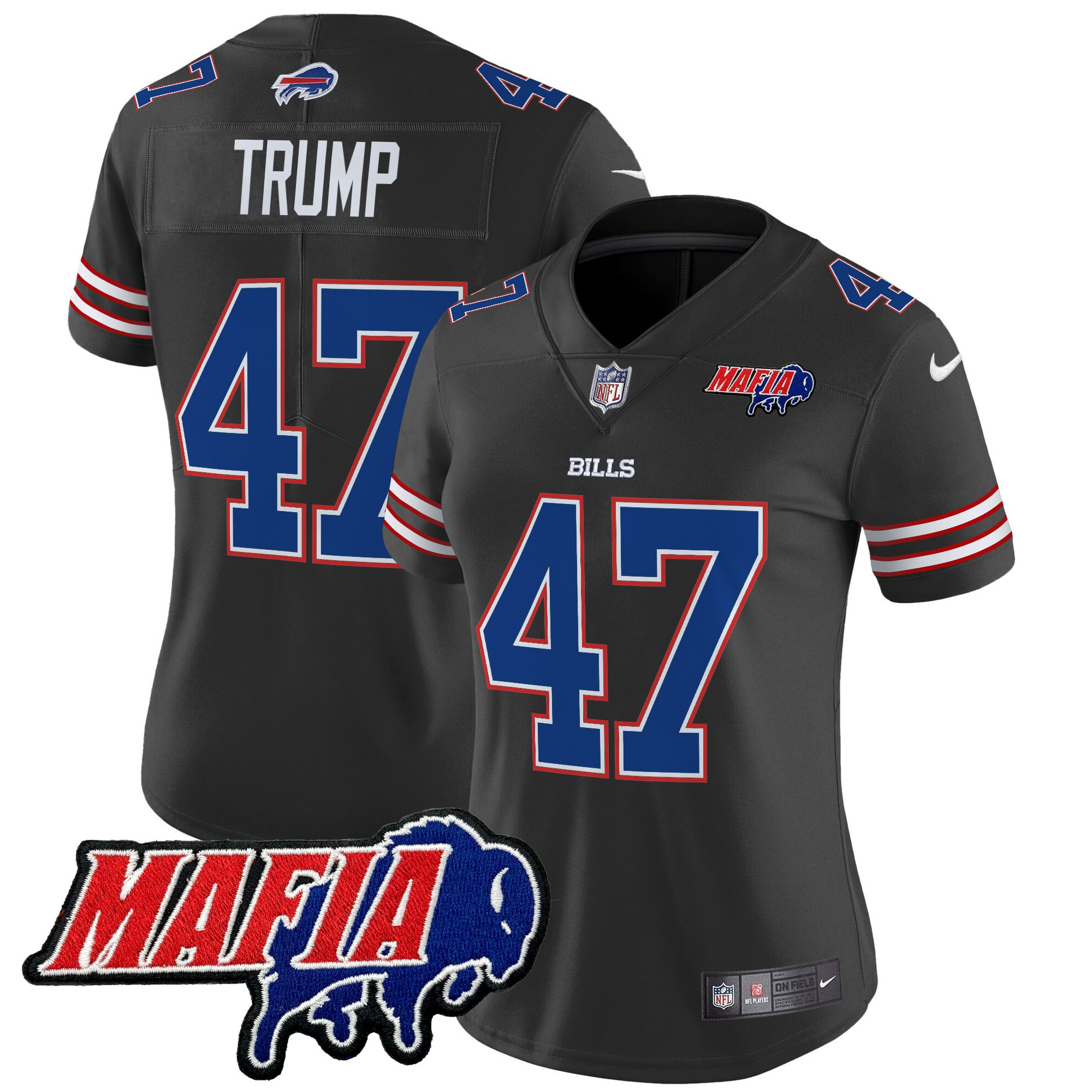 Donald Trump Women's Buffalo Bills 2024 Buffalo Bills Mafia Patch Vapor Limited Black Jersey - All Stitched