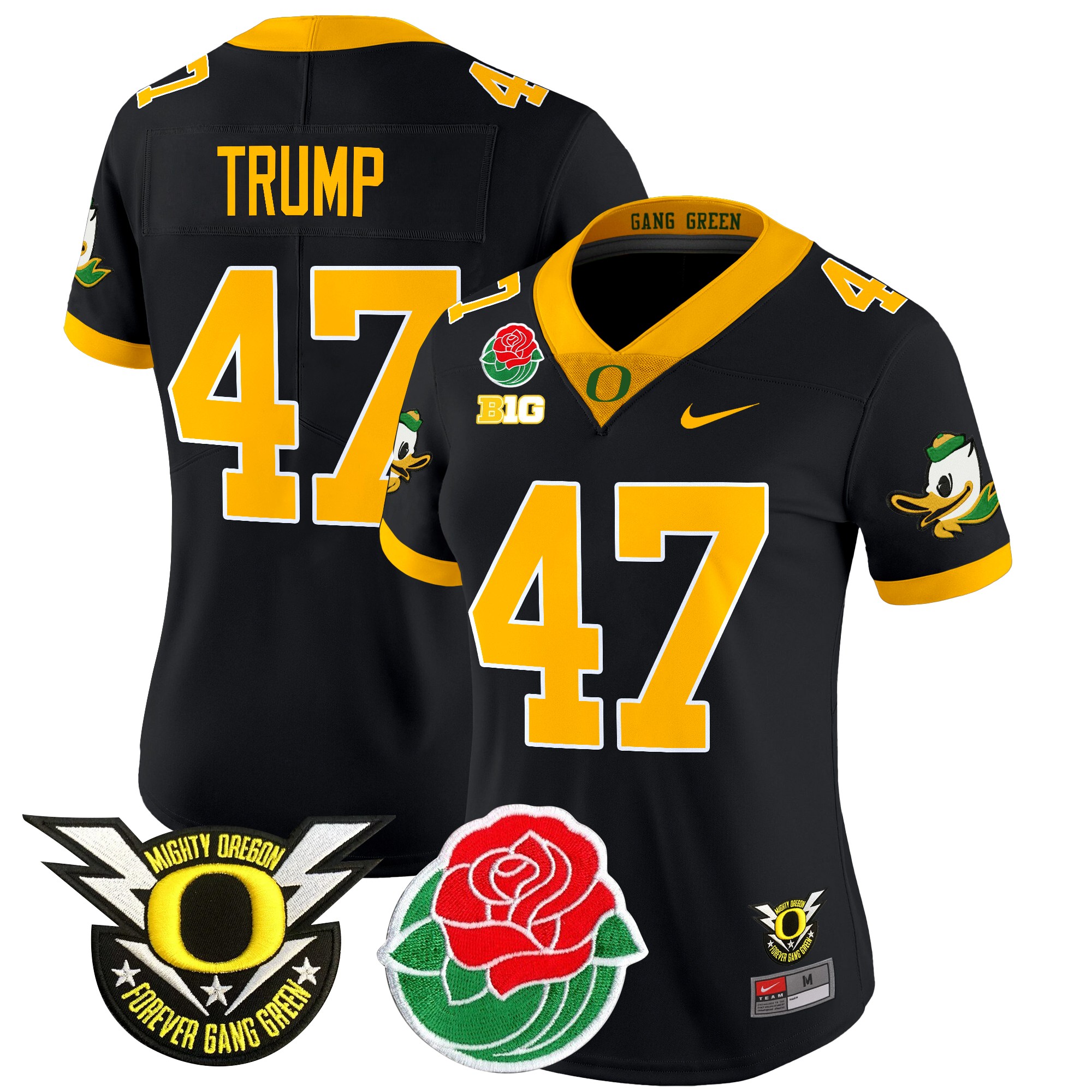 Donald Trump Women's Oregon Ducks 2025 Rose Bowl Game & BIG Patch Vapor Limited Black Jersey - All Stitched