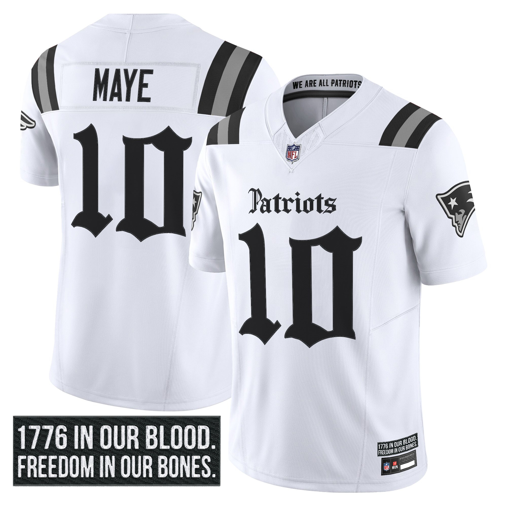 Drake Maye Men's New England Patriots Gothic Revolution Edition Vapor Limited White Jersey - All Stitched