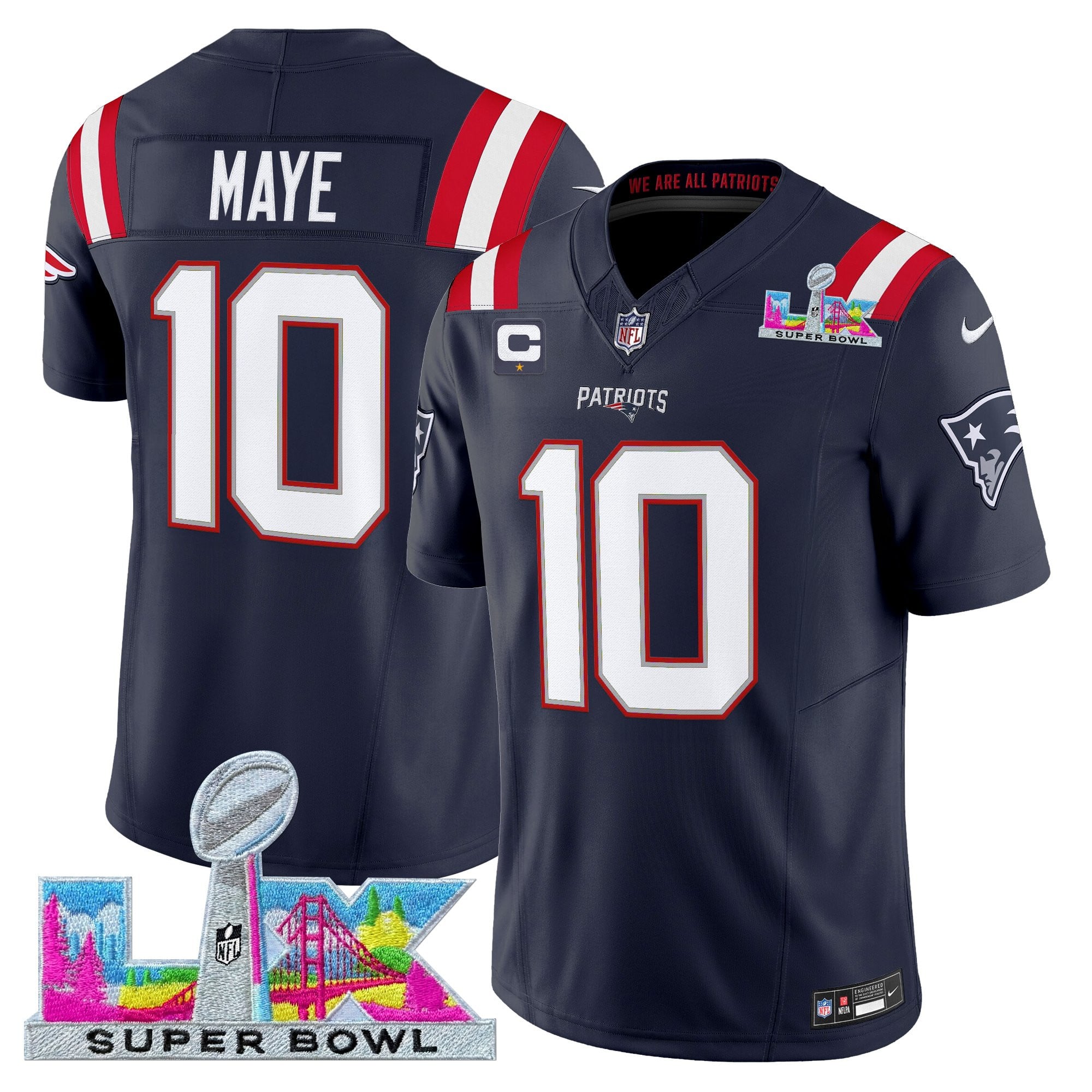 Drake Maye Men's New England Patriots Super Bowl LX Vapor Limited Navy Jersey - All Stitched
