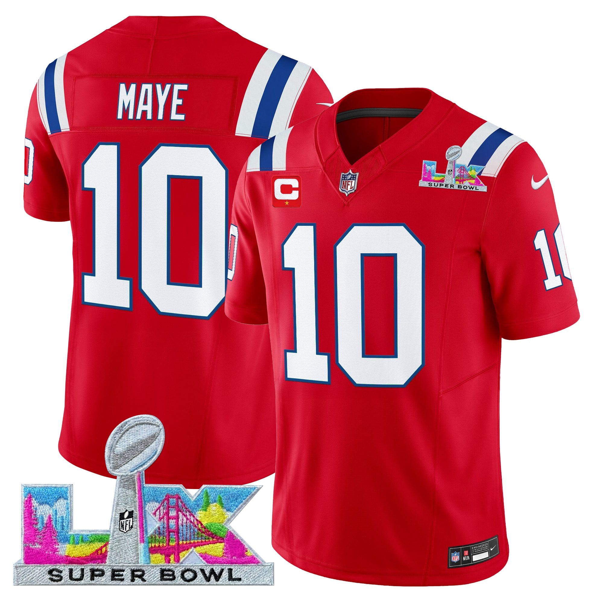 Drake Maye Men's New England Patriots Super Bowl LX Vapor Limited Red Jersey - All Stitched