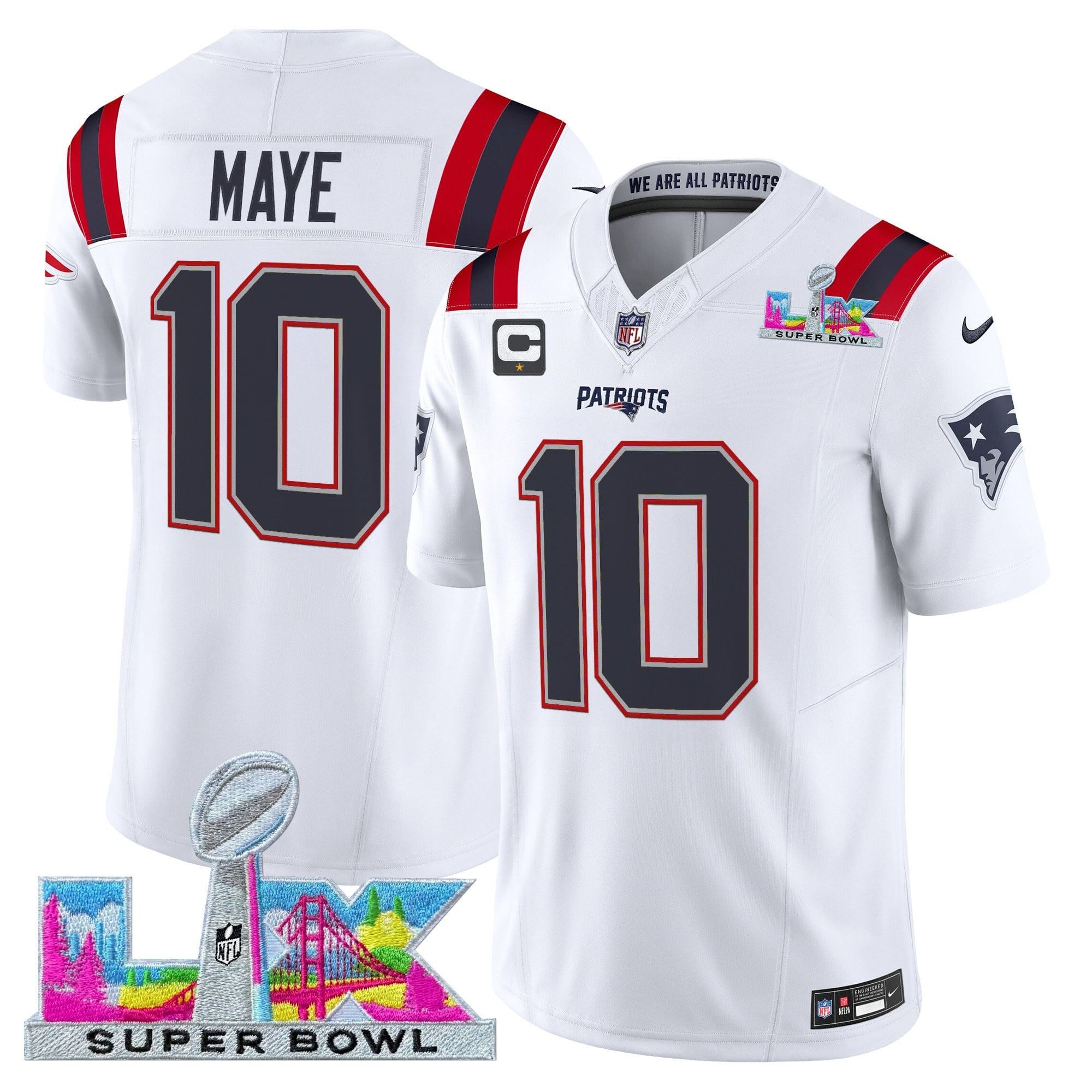 Drake Maye Men's New England Patriots Super Bowl LX Vapor Limited White Jersey - All Stitched