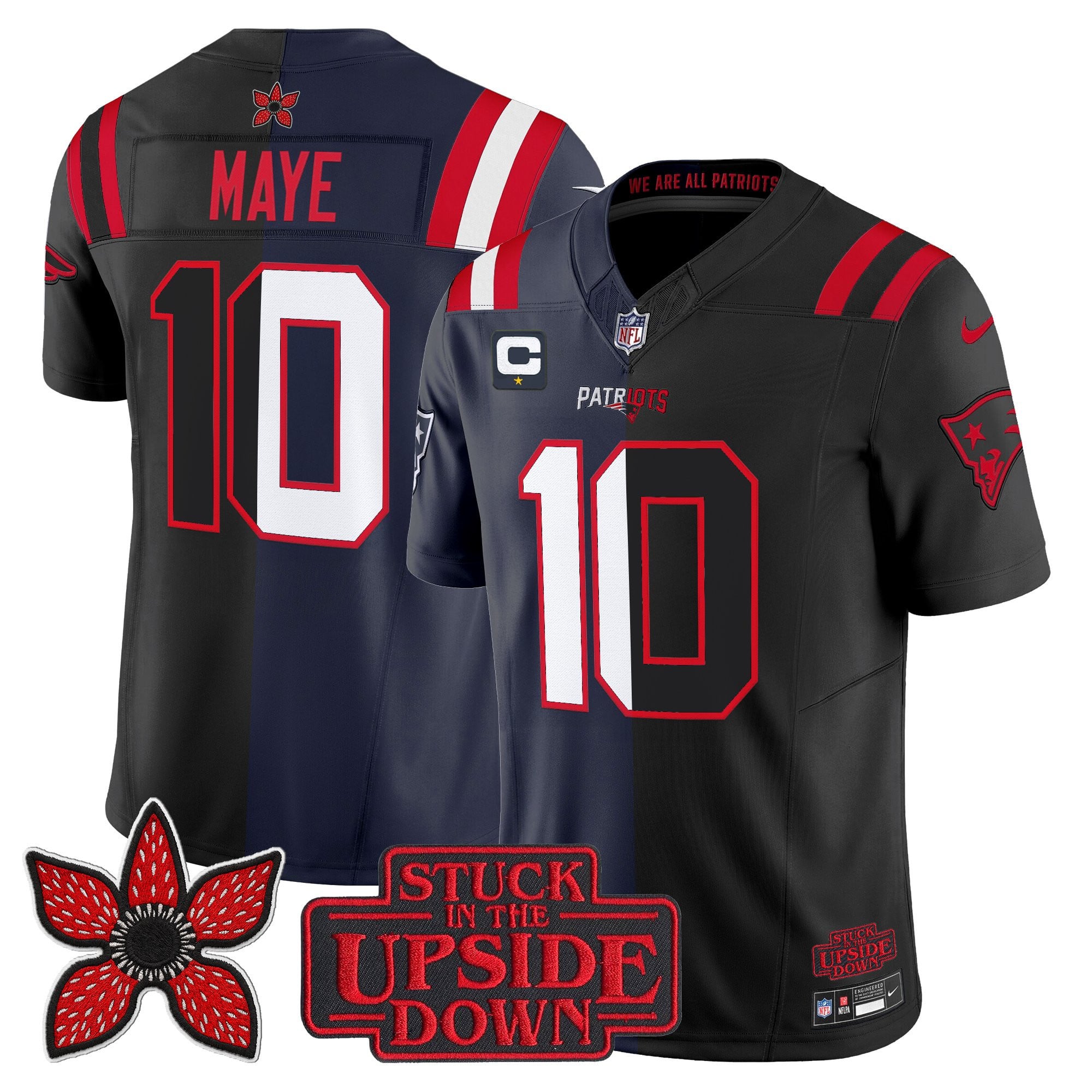 Drake Maye Men's New England Patriots 'Upside Down Edition Vapor Limited Navy-Black Jersey - All Stitched