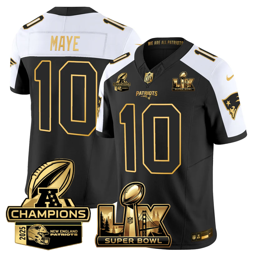 Drake Maye New England Patriots Super Bowl LX - AFC Champions Patch Gold Vapor Limited Alternate Jersey - All Stitched