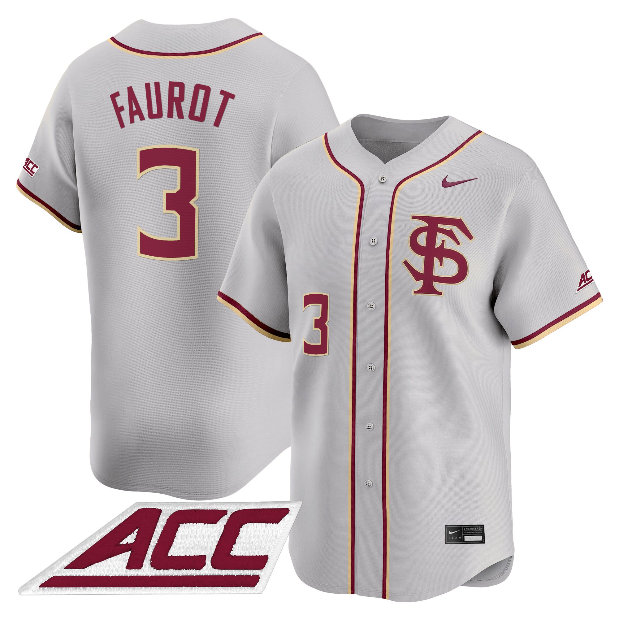 Drew Faurot Men's Florida State Seminoles 2025 Vapor Premier Limited Gray Jersey - All Stitched