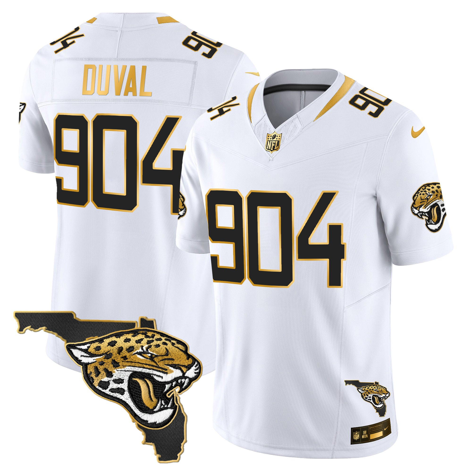 Duval 904 Men's Jacksonville Jaguars 2025 Gold Vapor Limited White Gold Jersey - All Stitched