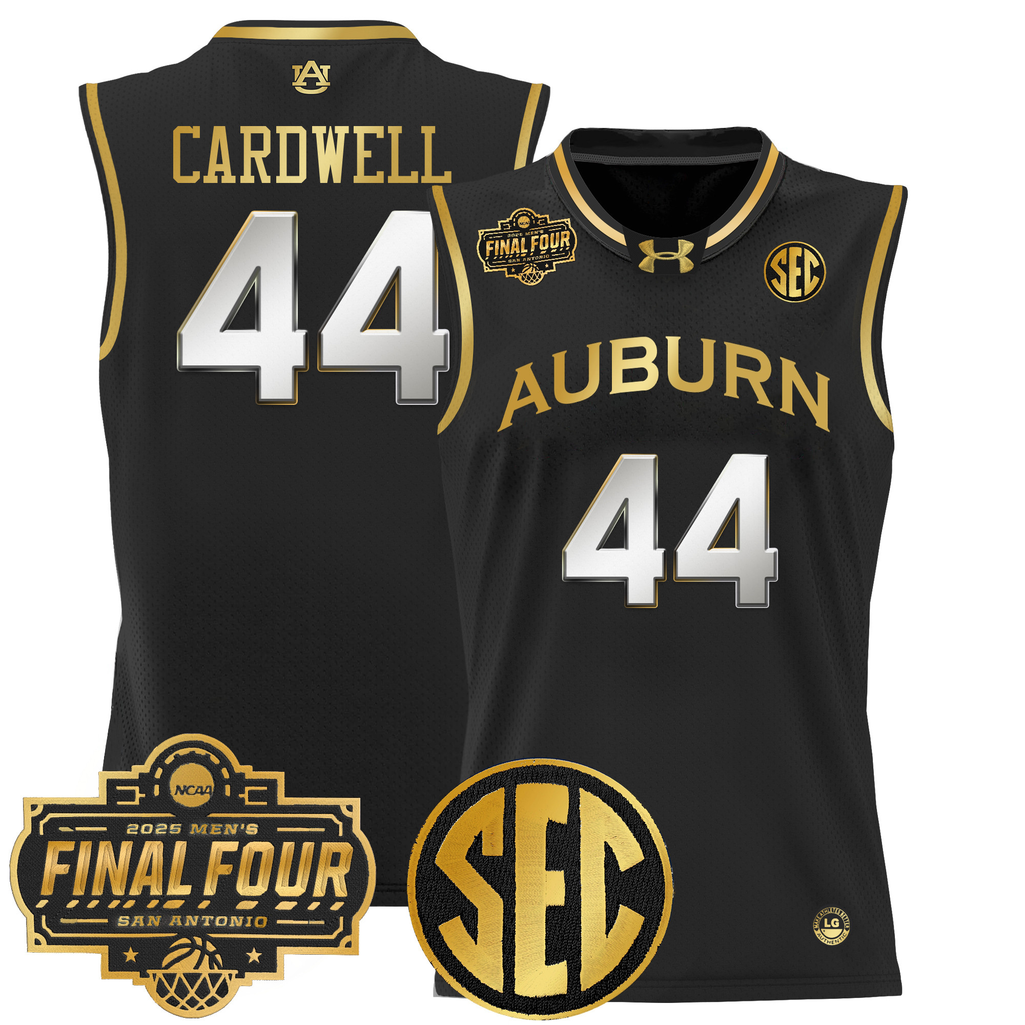 Dylan Cardwell Men's Auburn Tigers 2025 Final Four Patch Lightweight Basketball Black Gold Jersey - All Stitched