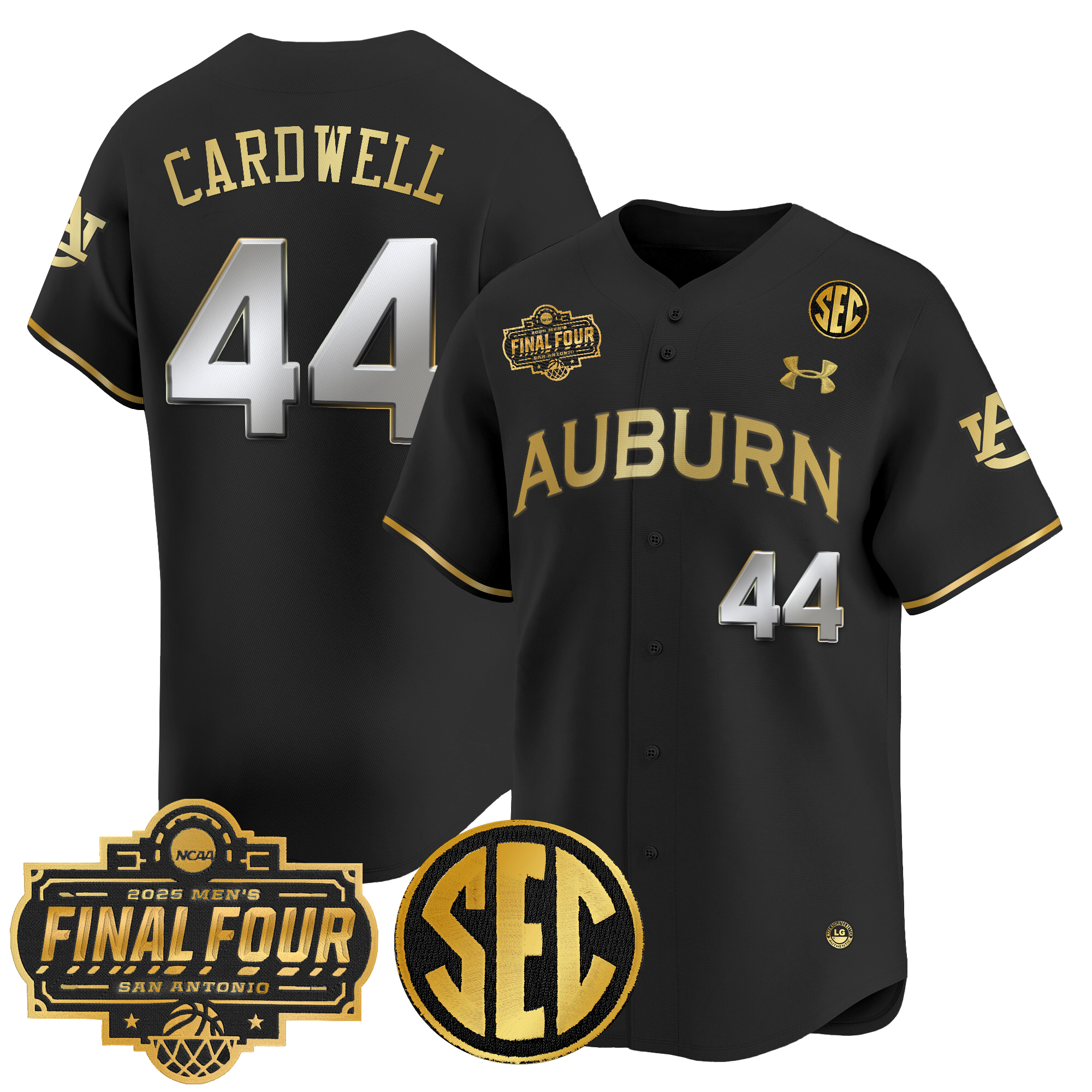 Dylan Cardwell Men's Auburn Tigers 2025 Final Four Patch Vapor Baseball Black Gold Jersey - All Stitched