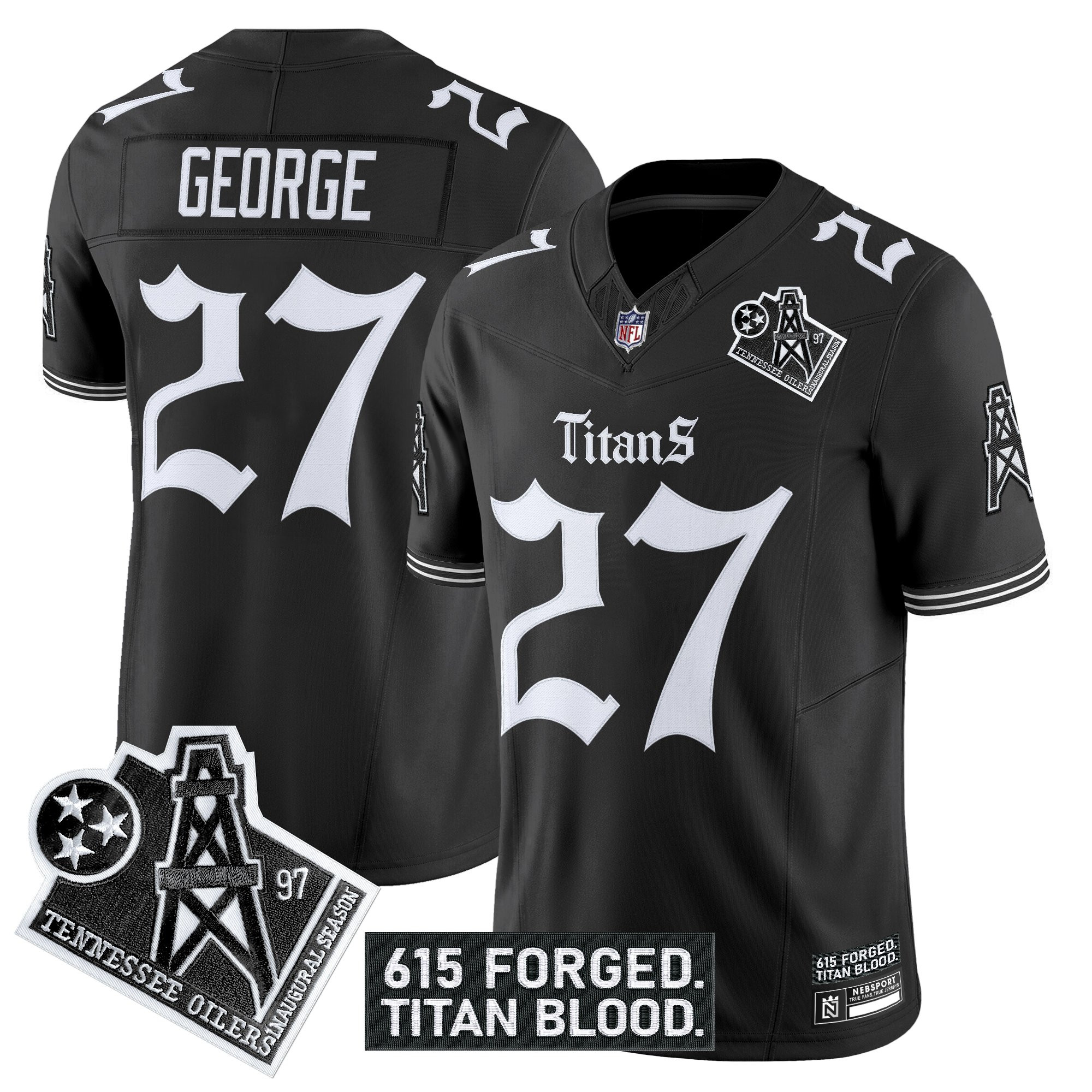 Eddie George Men's Tennessee Titans Titan Gothic Shadows Drop Vapor Limited Black Jersey - All Stitched