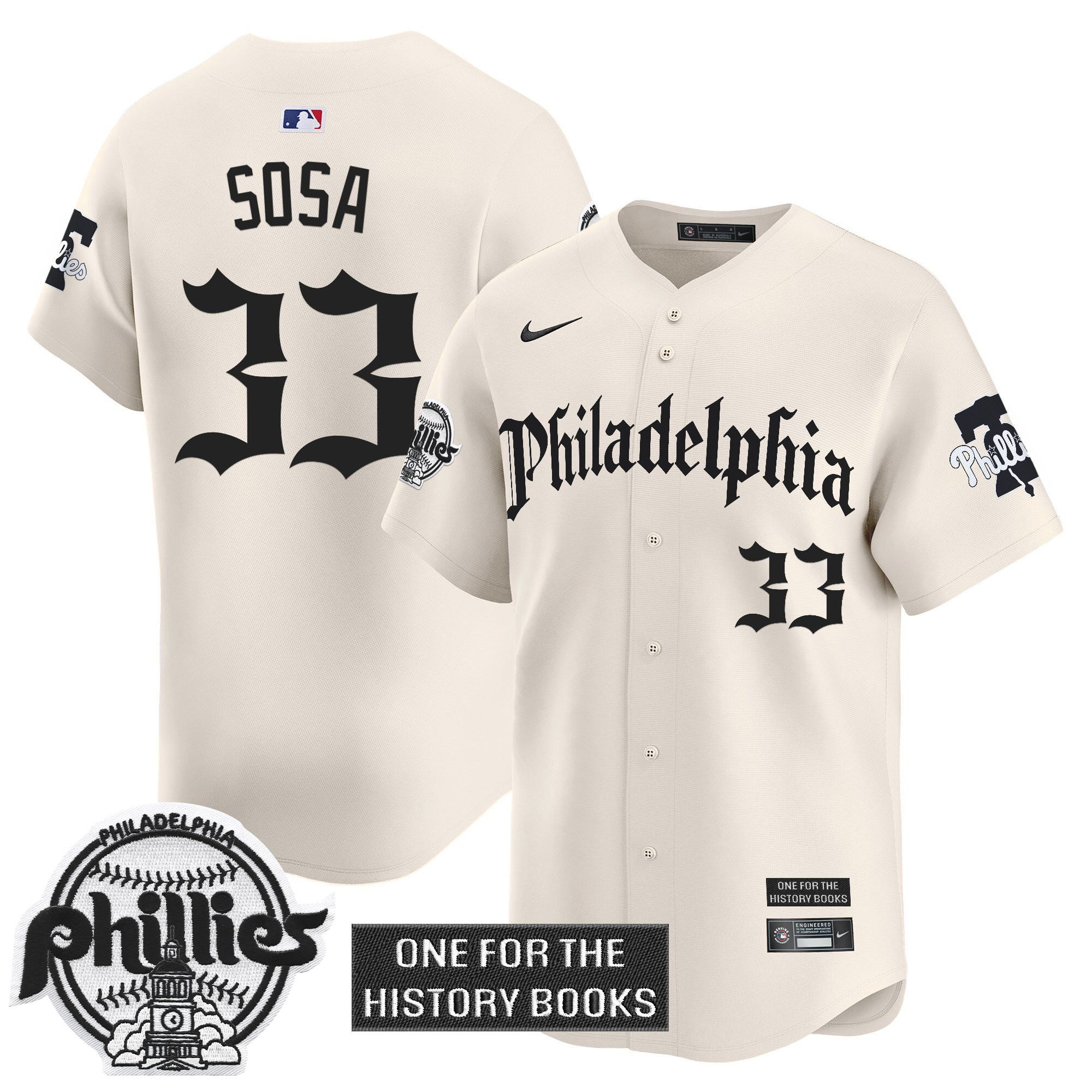 Edmundo Sosa Men's Philadelphia Phillies Retro Newspaper Edition Vapor Premier Limited Cream Jersey - All Stitched