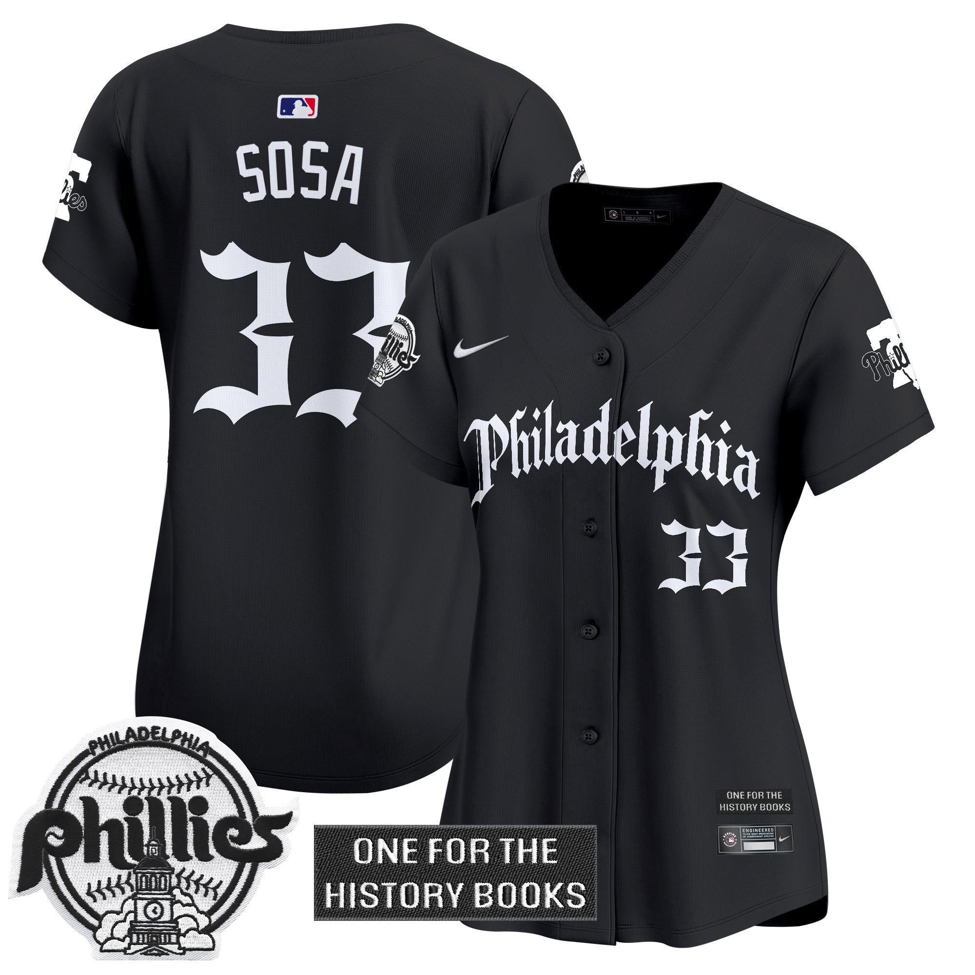 Edmundo Sosa Women's Philadelphia Phillies Retro Newspaper Edition Vapor Premier Limited Black Jersey - All Stitched