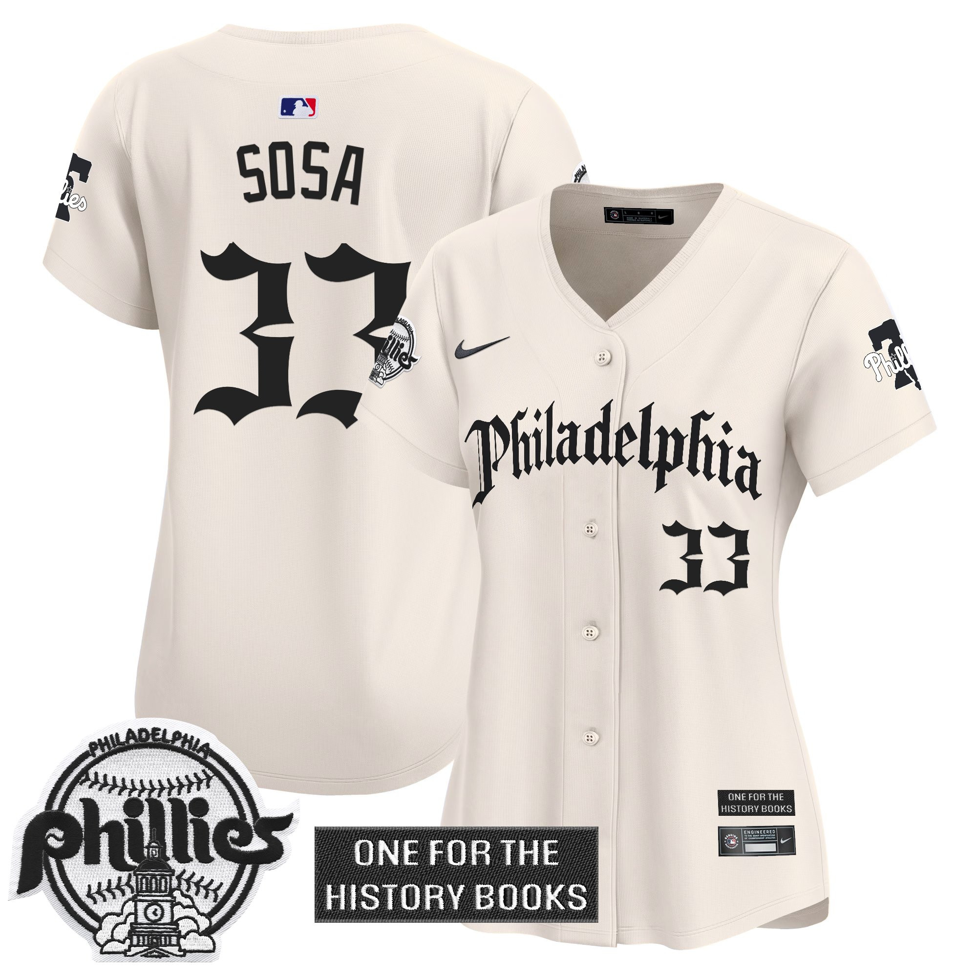 Edmundo Sosa Women's Philadelphia Phillies Retro Newspaper Edition Vapor Premier Limited Cream Jersey - All Stitched