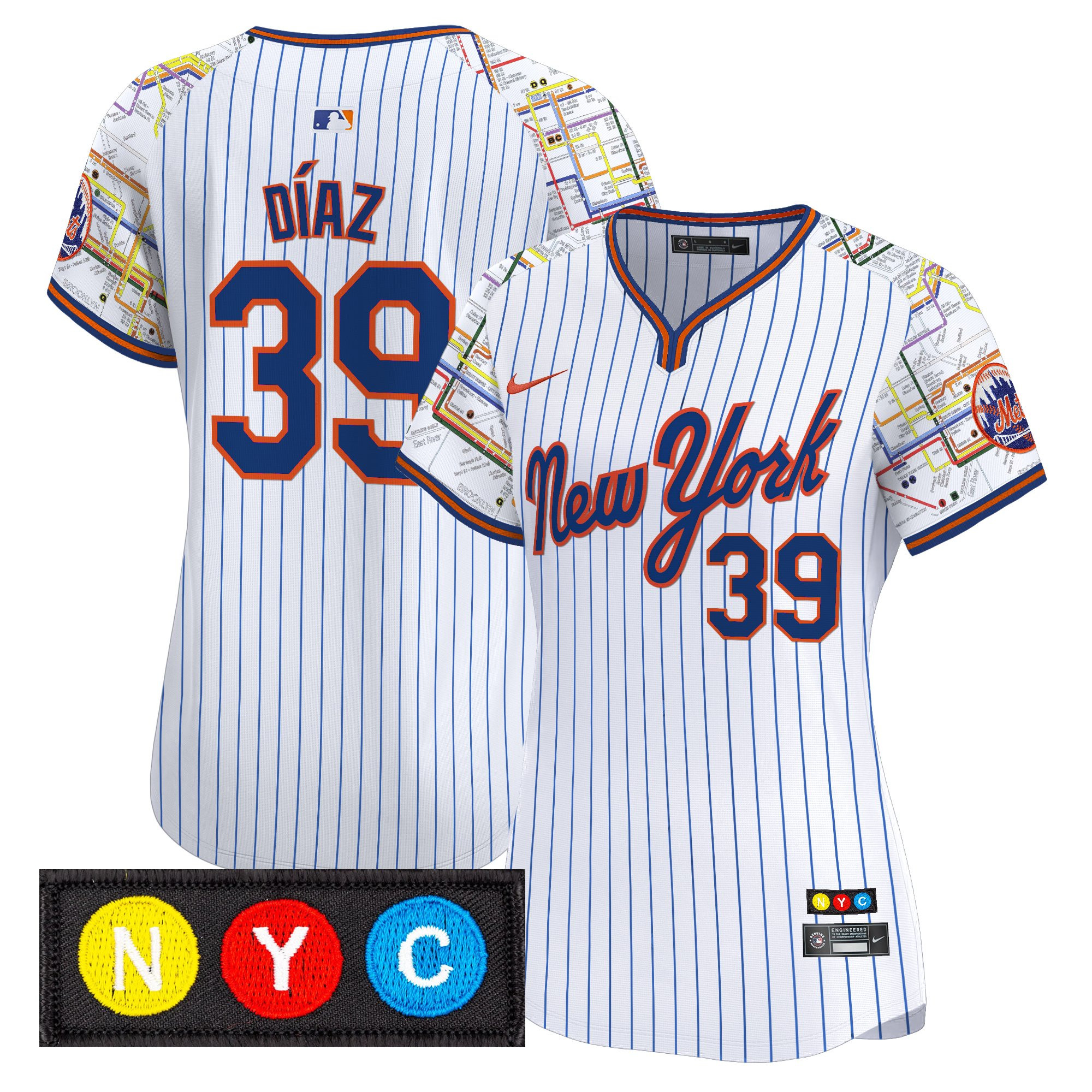 Edwin DÃƒÆ’Ã‚Â­az Women's New York Mets Subway Style Vapor Premier Limited Pinstripe Jersey - Stitched