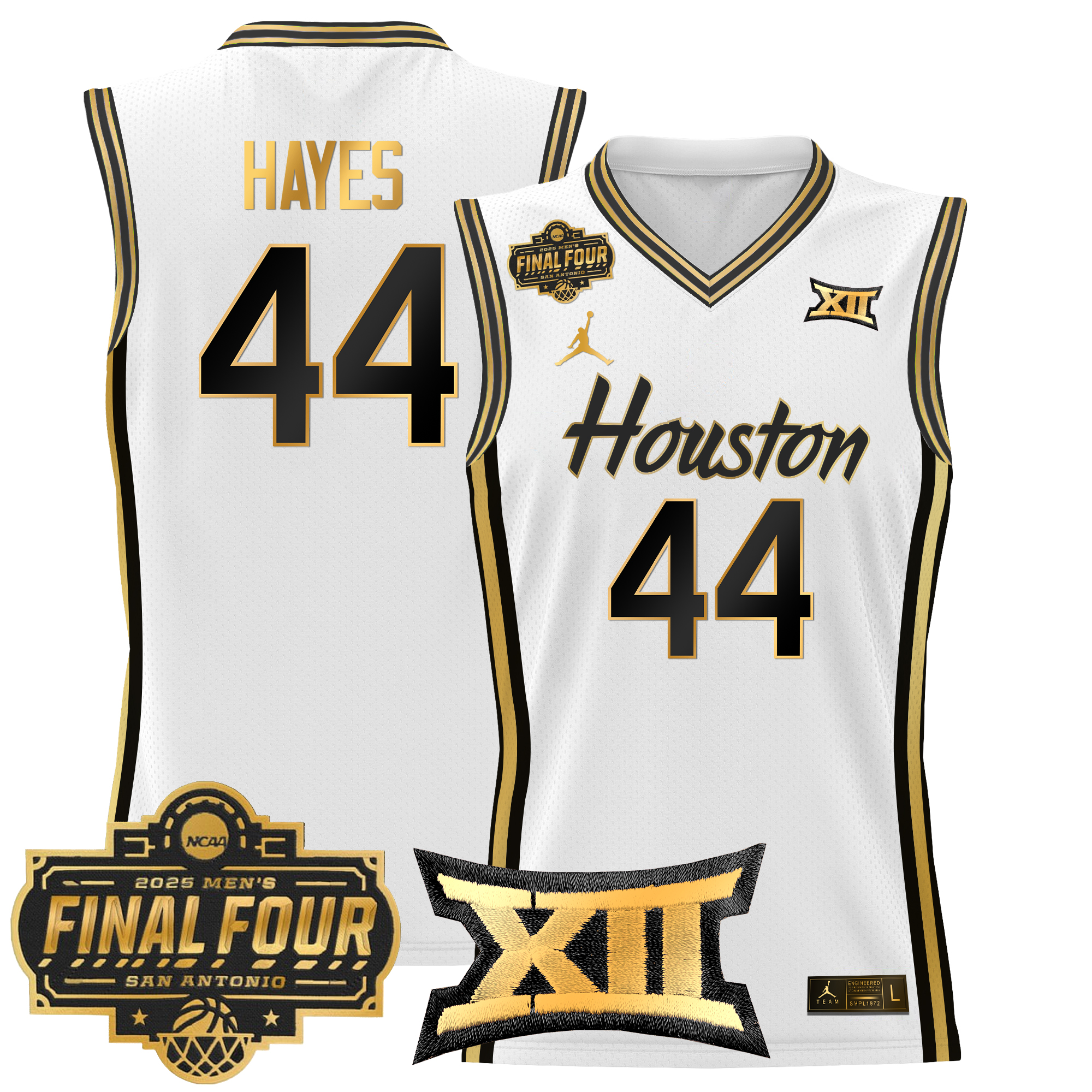 Elvin Hayes Men's Houston Cougars 2025 Final Four Patch Basketball White Gold Jersey - All Stitched