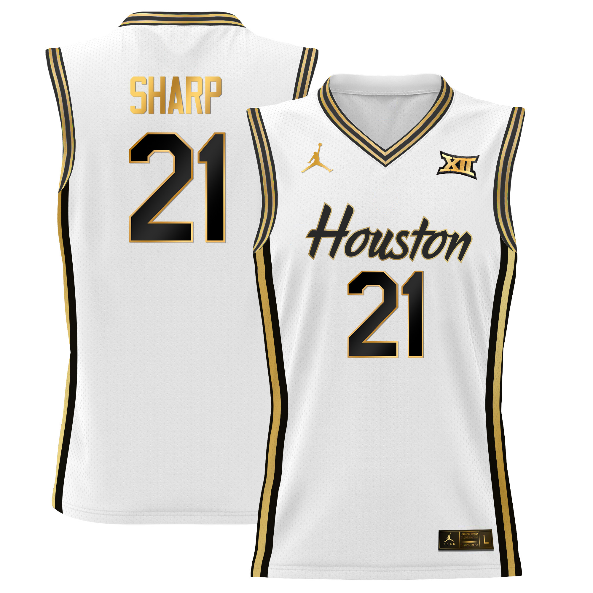 Emanuel Sharp Men's Houston Cougars 2025 Lightweight Basketball White Gold Jersey - All Stitched