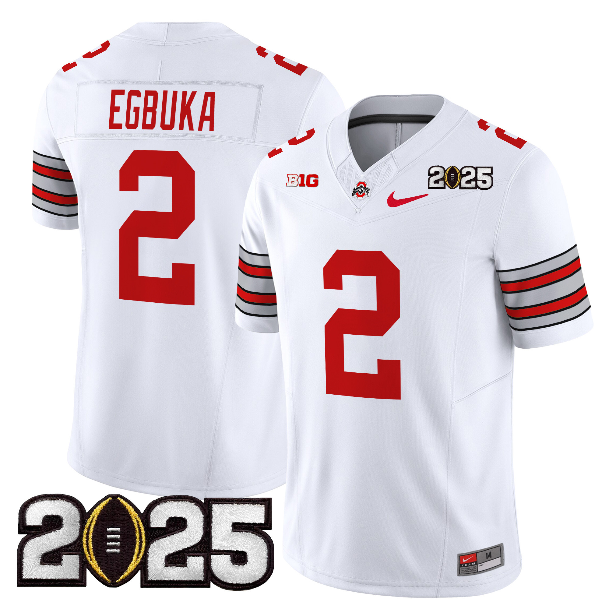 Emeka Egbuka Men's Ohio State Buckeyes Heritage Stripe 2025 CFP Final Patch Vapor Limited White Jersey - All Stitched