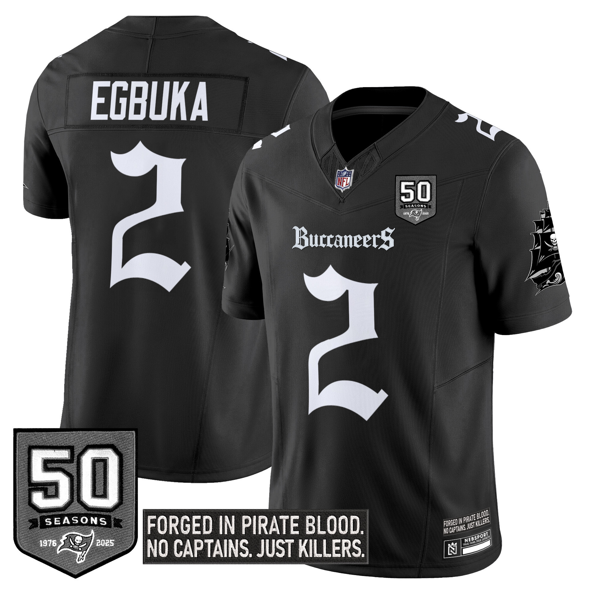 Emeka Egbuka Men's Tampa Bay Buccaneers Gothic Pirate Shadows Edition Limited Black Jersey - All Stitched